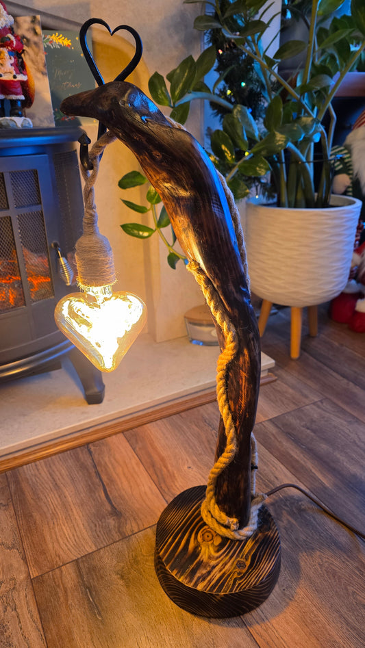 Handmade Rustic Wooden Lamp with Heart Detail