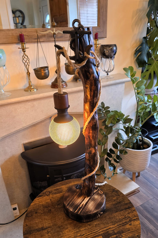 Handmade Nautical Wooden Lamp with Anchor Detail