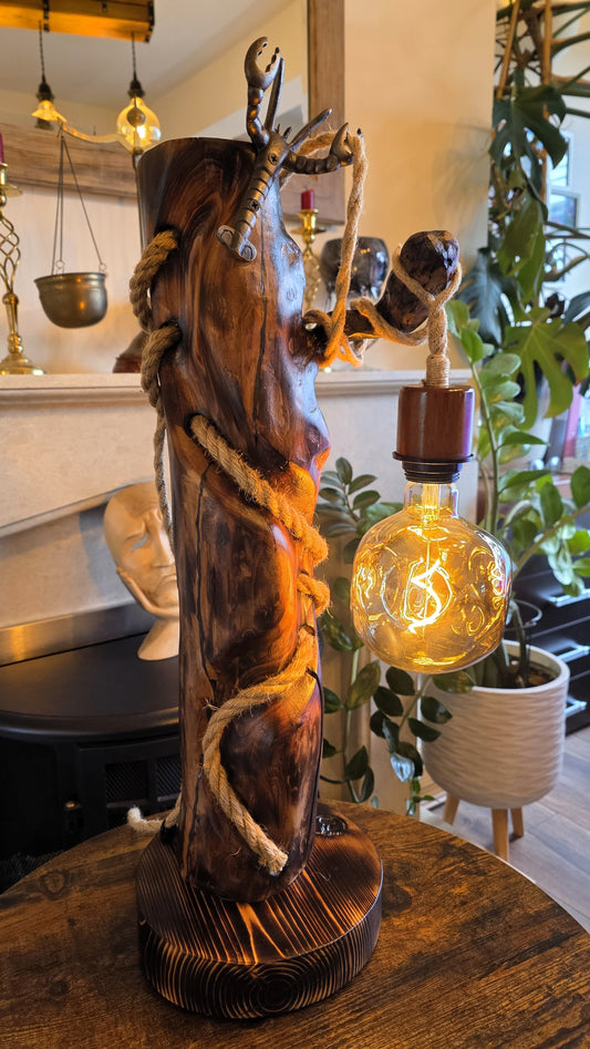 Handmade Rustic Wooden Lamp with Crab Detail