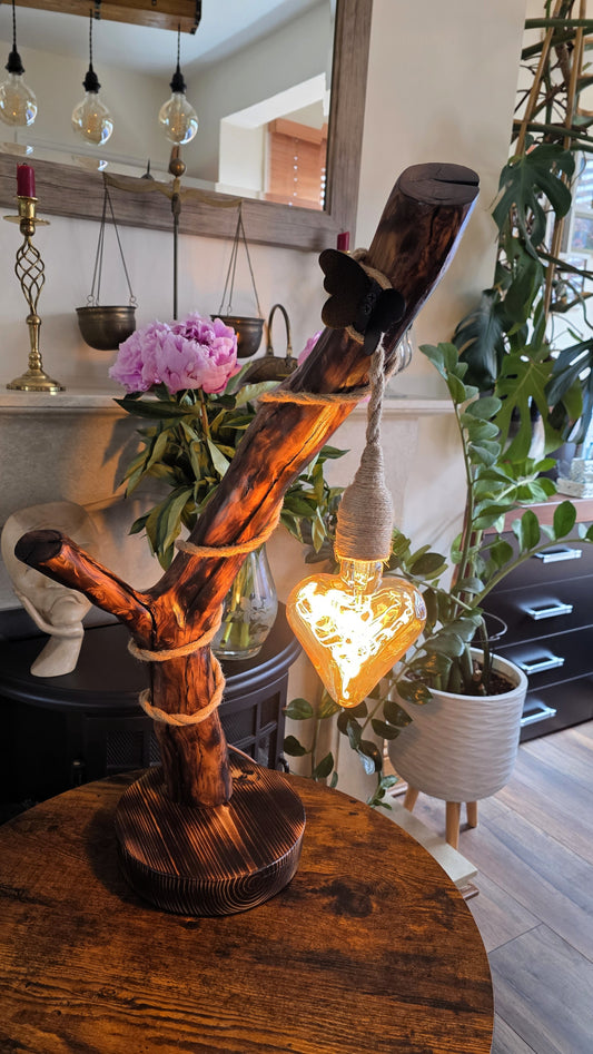 Rustic Apple Wood Love Lamp – Heart Bulb Wooden Table Light | Handmade Artisan Lighting ❤️✨