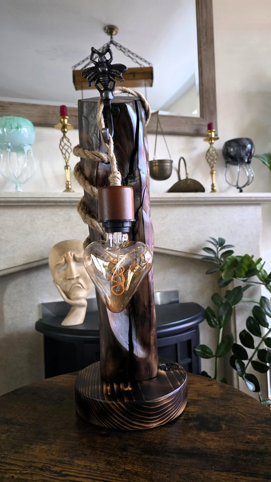 Rustic Bee Lamp – Handmade Apple Wood Table Lamp | Unique Wooden Lighting | One of a Kind 🐝🪵