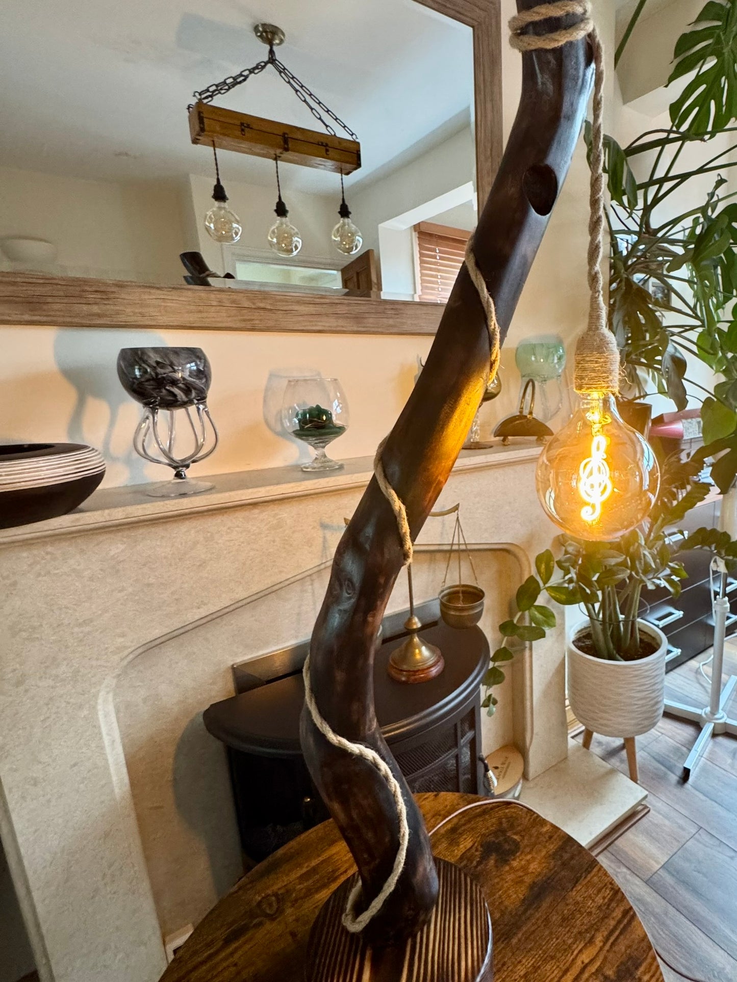 handcrafted wooden lamp