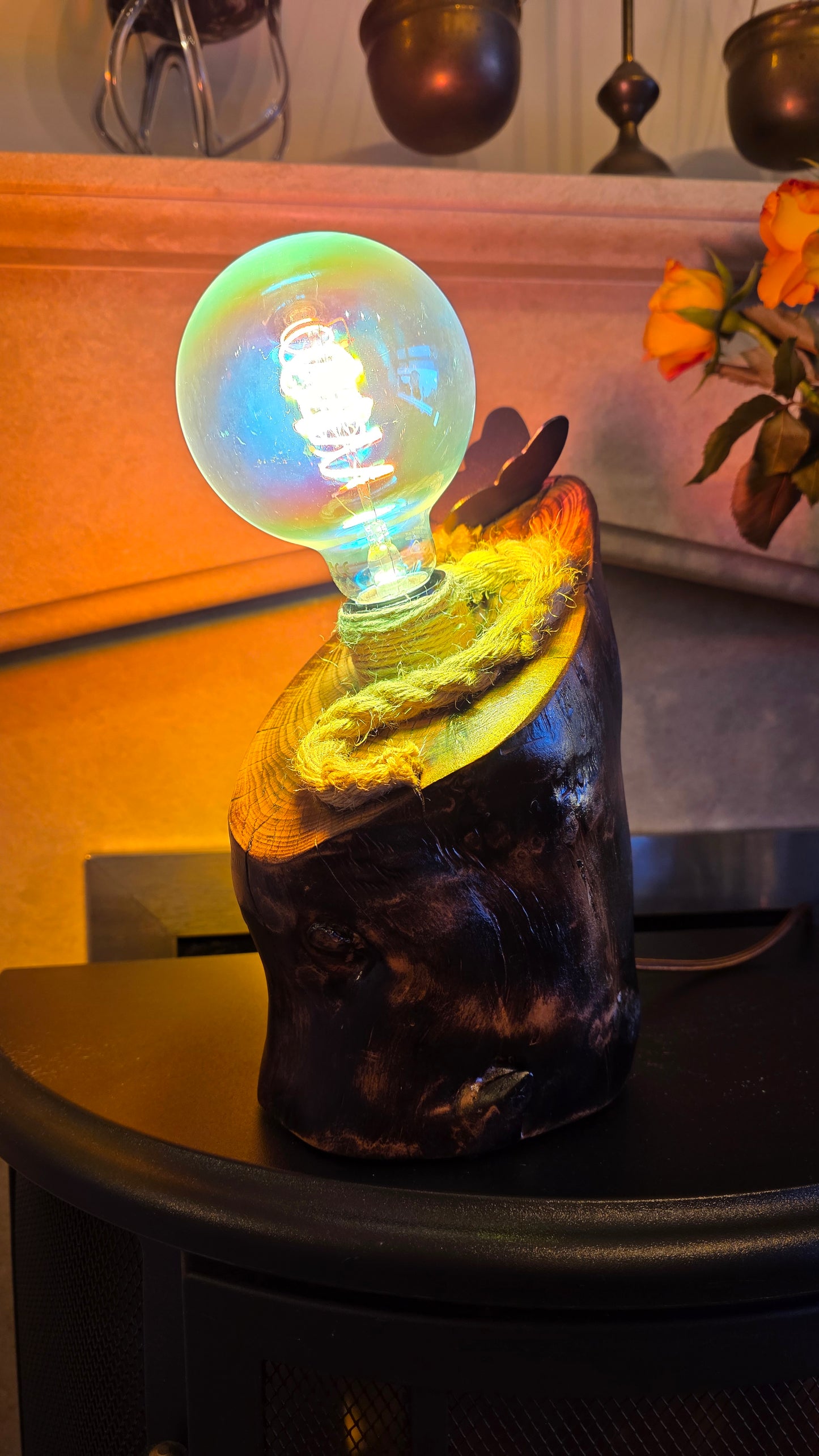 Rainbow Glow Rustic Wood Lamp – Unique Colorful Handmade Light