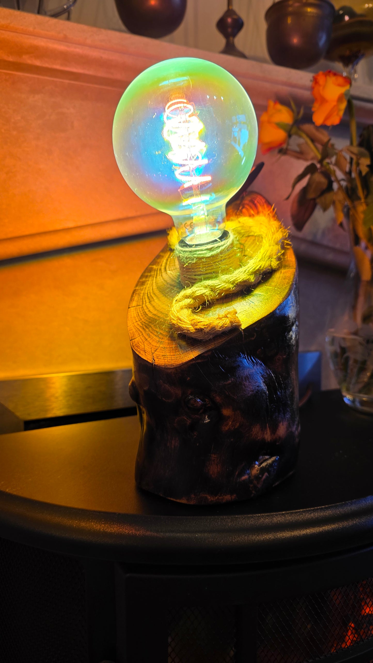 Rainbow Glow Rustic Wood Lamp – Unique Colorful Handmade Light