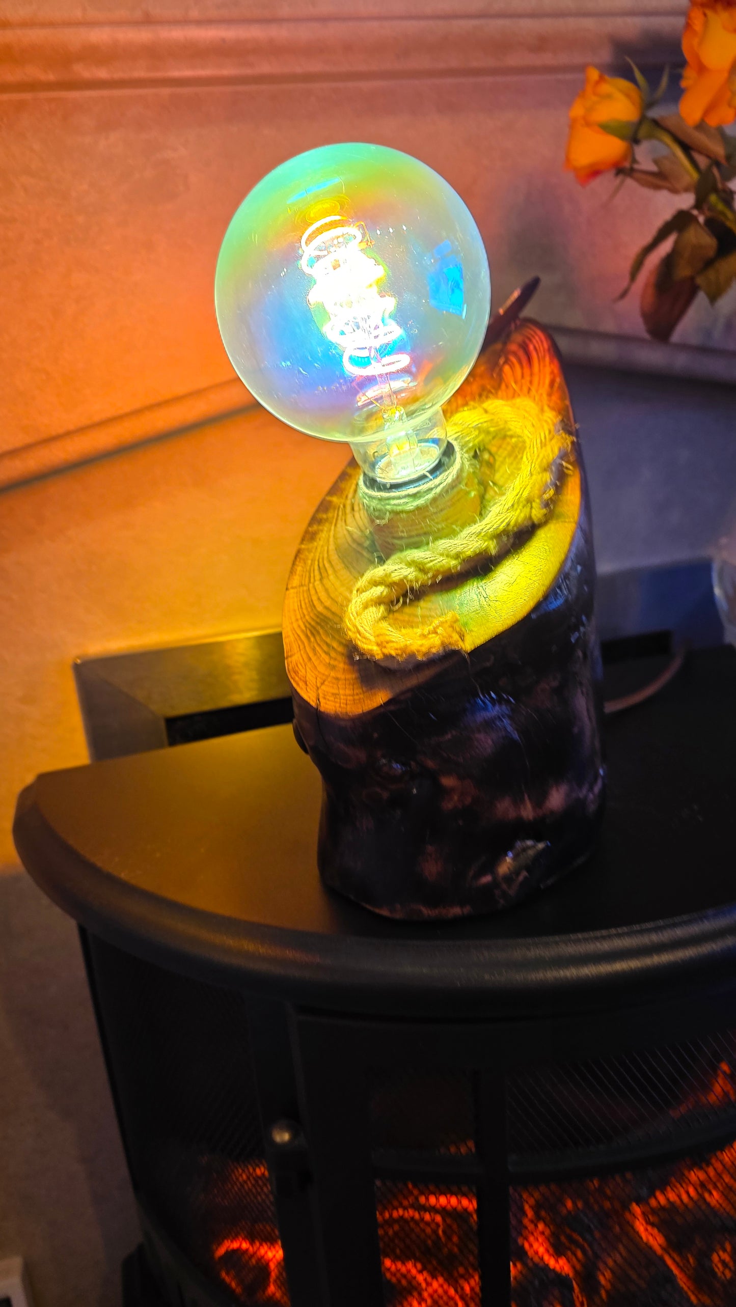 Rainbow Glow Rustic Wood Lamp – Unique Colorful Handmade Light