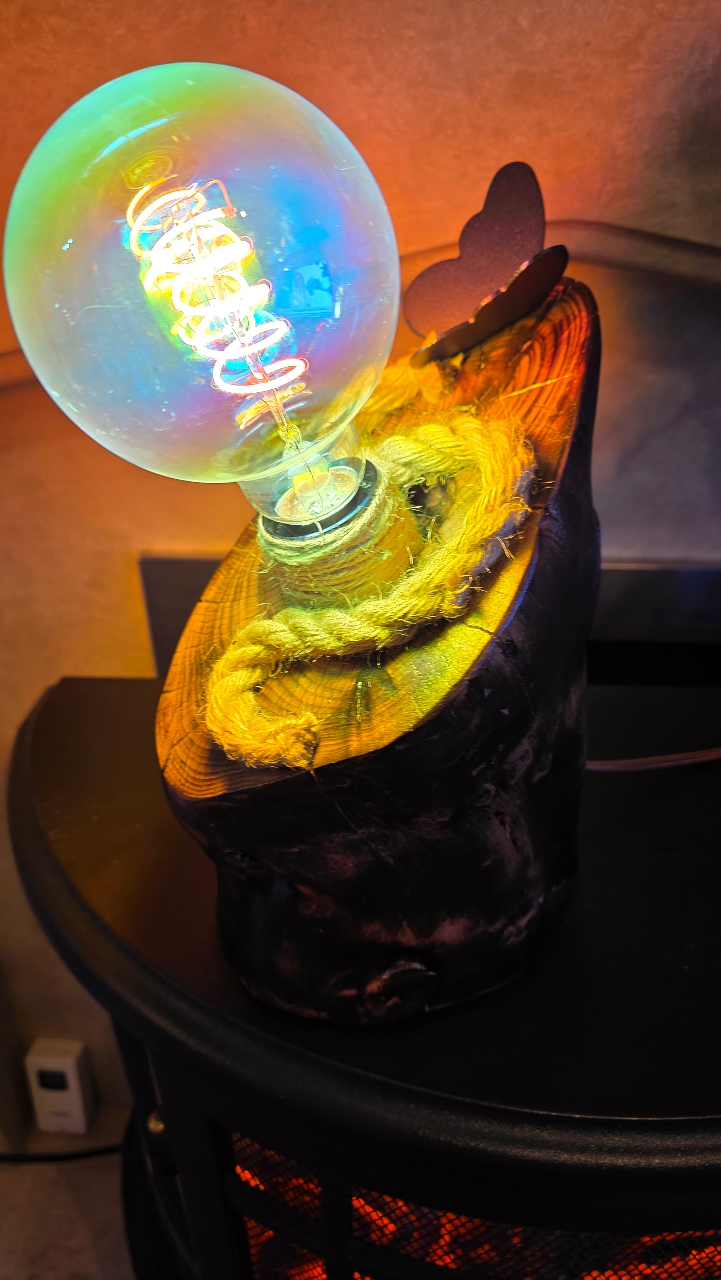 Rainbow Glow Rustic Wood Lamp – Unique Colorful Handmade Light