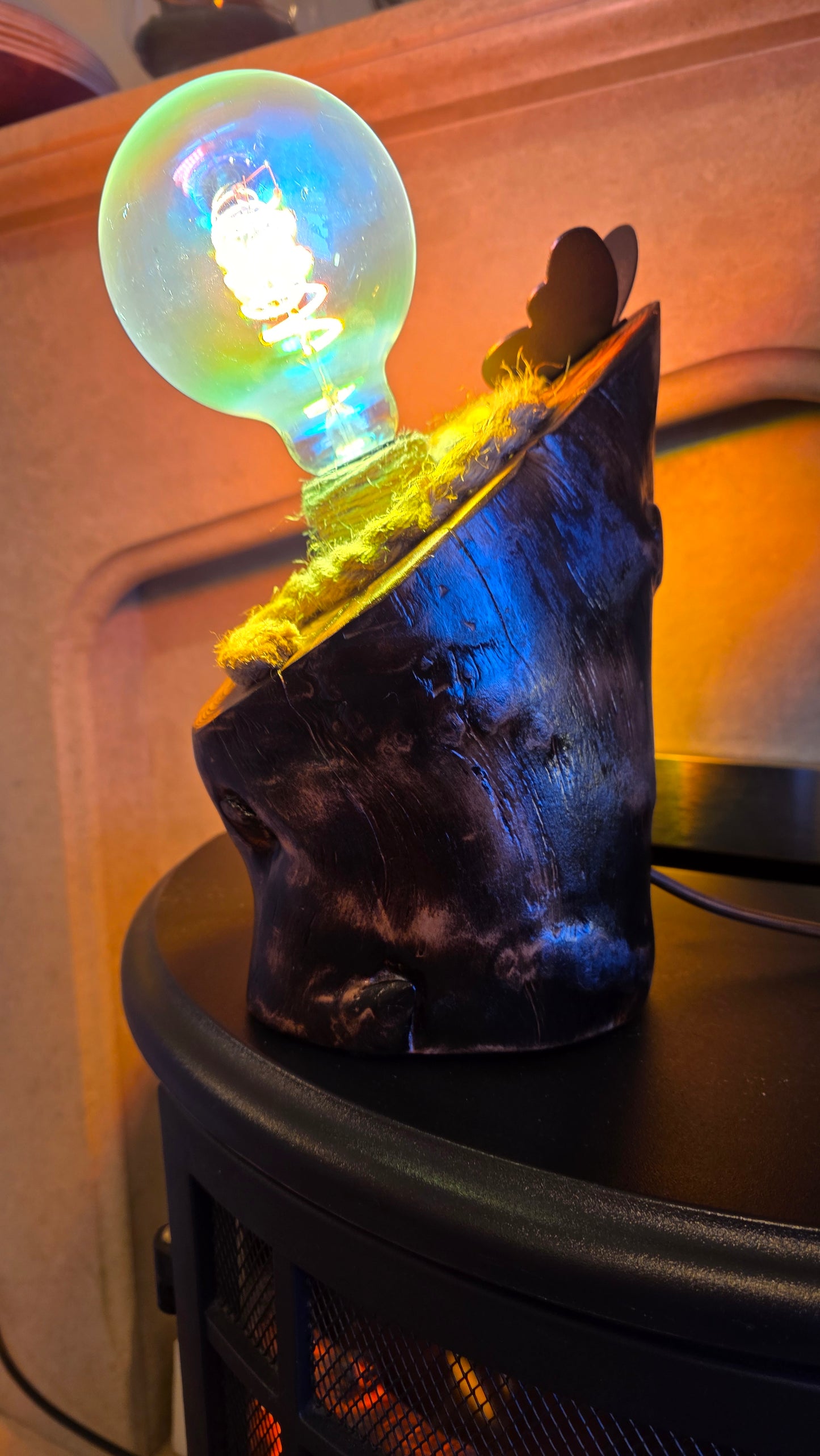 Rainbow Glow Rustic Wood Lamp – Unique Colorful Handmade Light