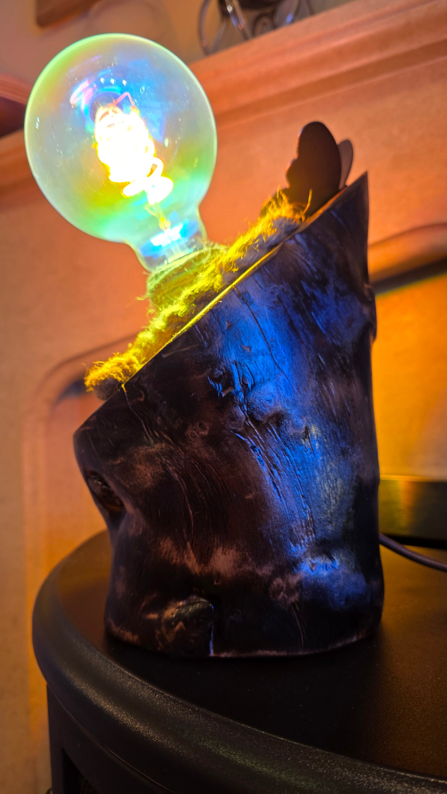 Rainbow Glow Rustic Wood Lamp – Unique Colorful Handmade Light