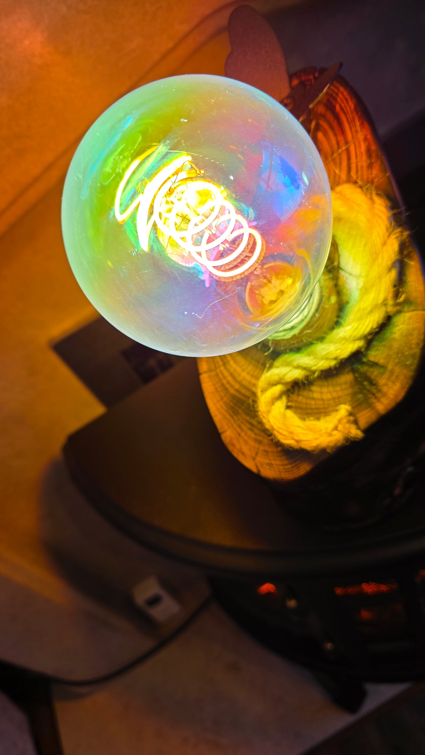 Rainbow Glow Rustic Wood Lamp – Unique Colorful Handmade Light