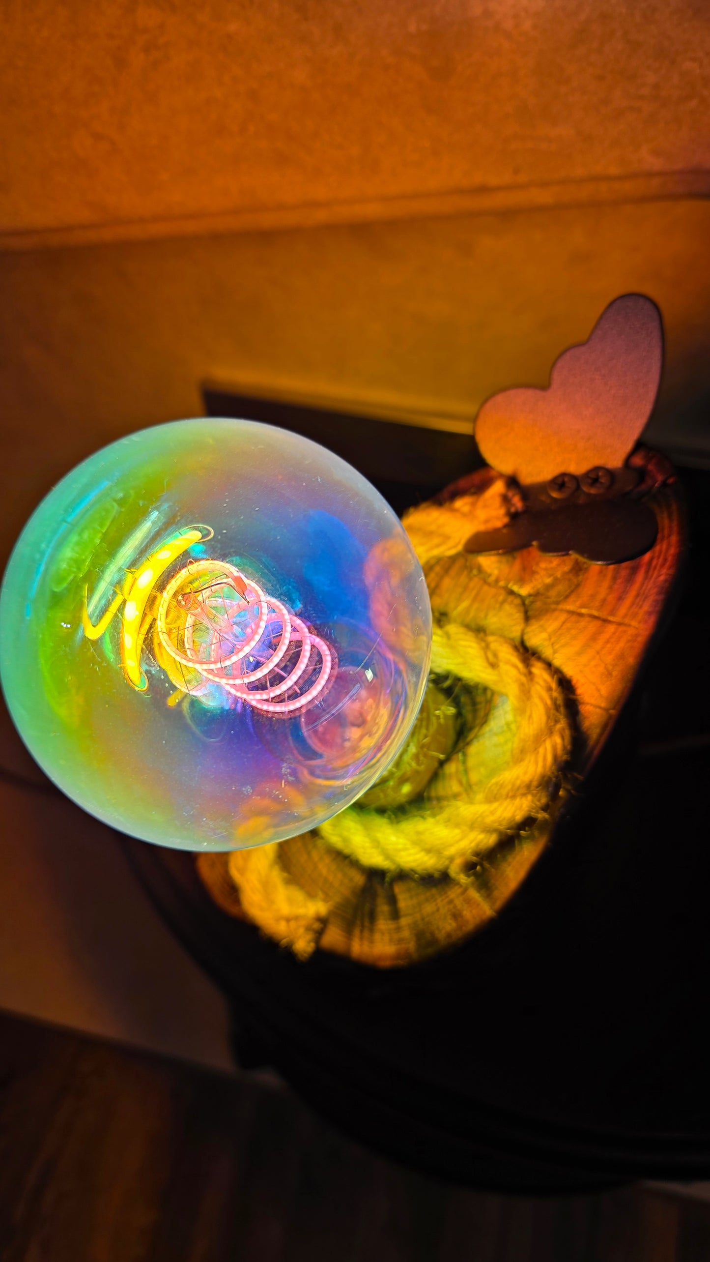 Rainbow Glow Rustic Wood Lamp – Unique Colorful Handmade Light