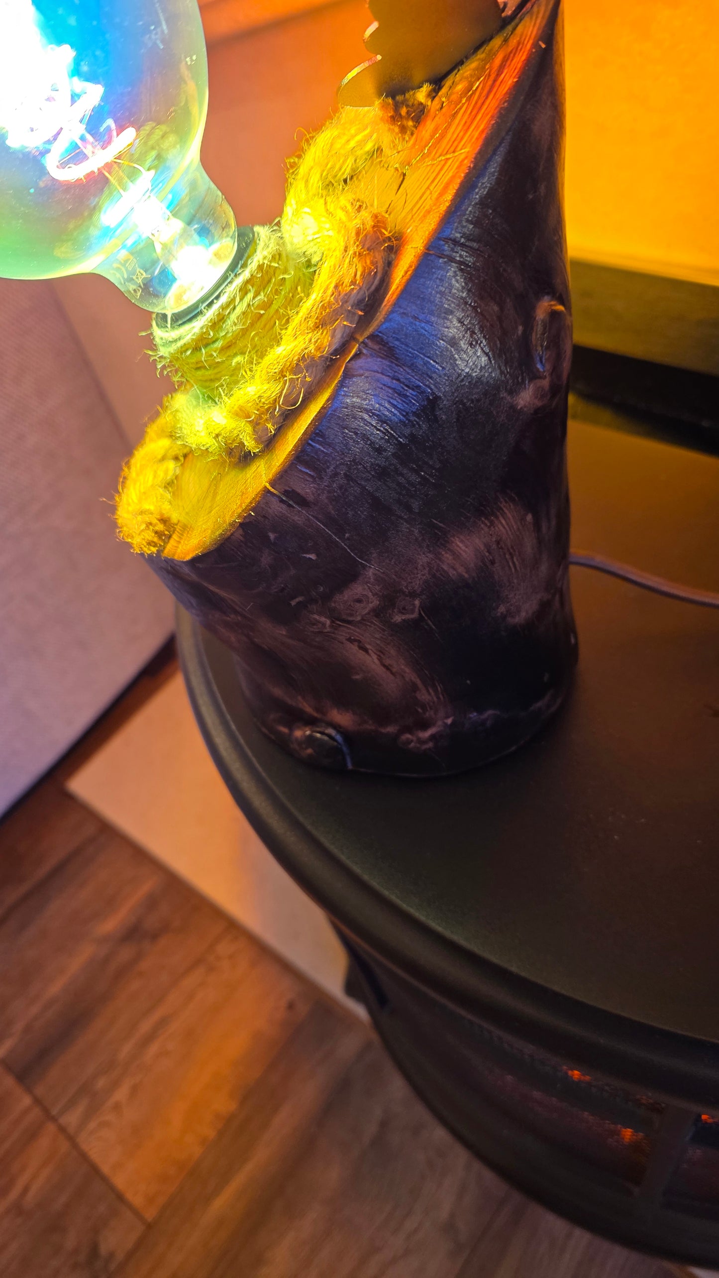 Rainbow Glow Rustic Wood Lamp – Unique Colorful Handmade Light