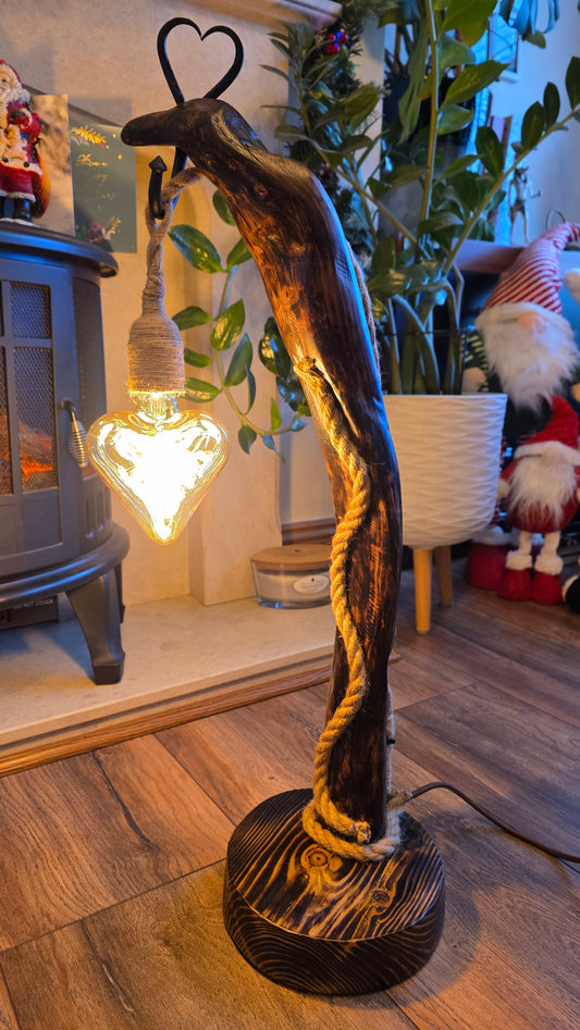 Handmade Rustic Wooden Lamp with Heart Detail