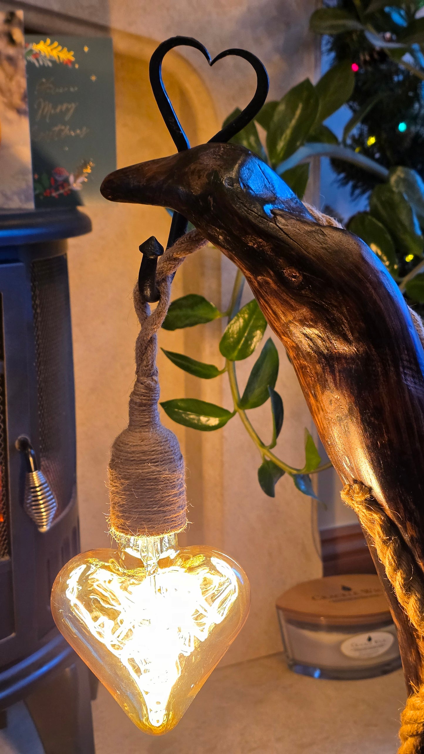 Handmade Rustic Wooden Lamp with Heart Detail