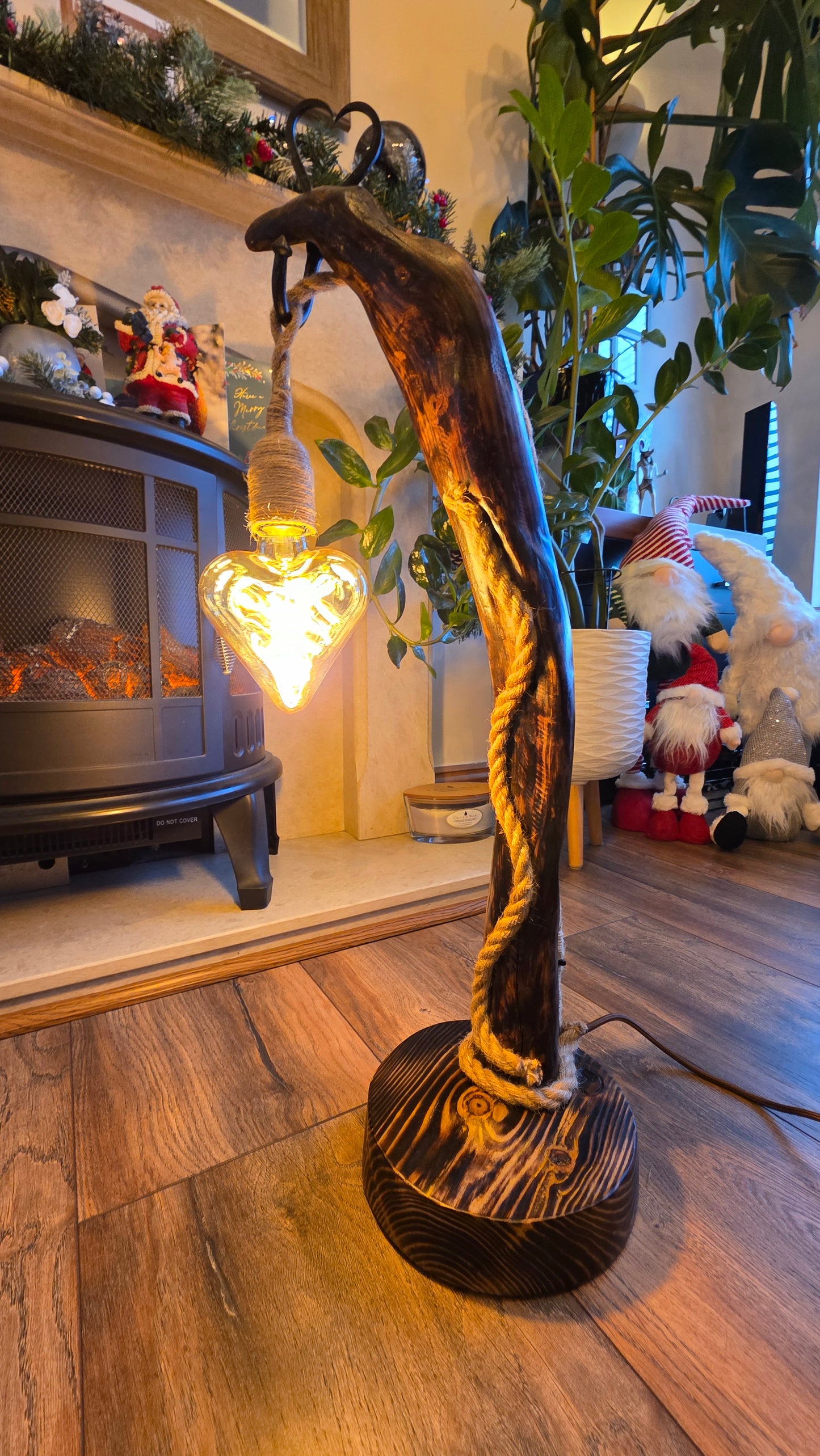 Handmade Rustic Wooden Lamp with Heart Detail