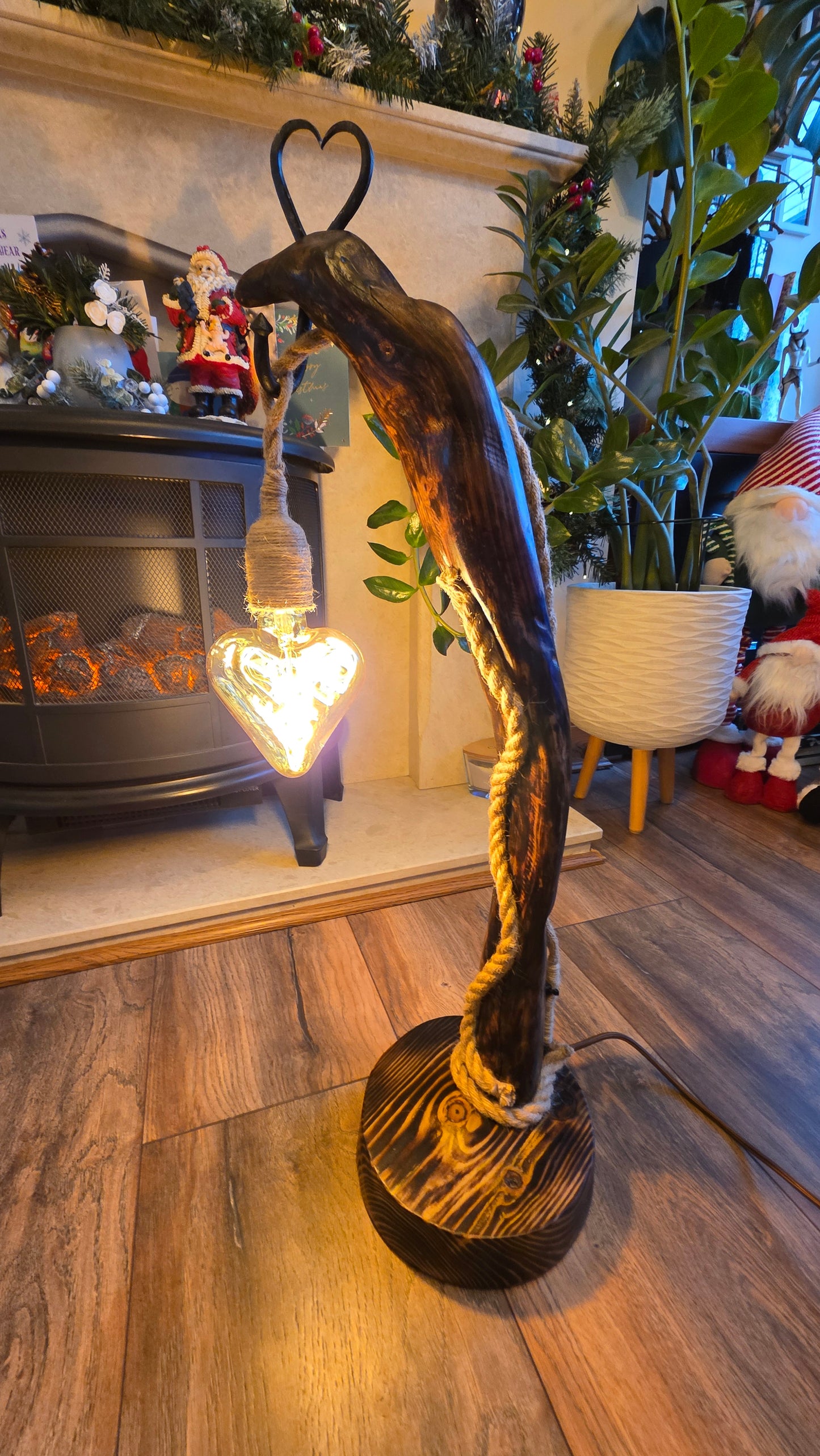 Handmade Rustic Wooden Lamp with Heart Detail