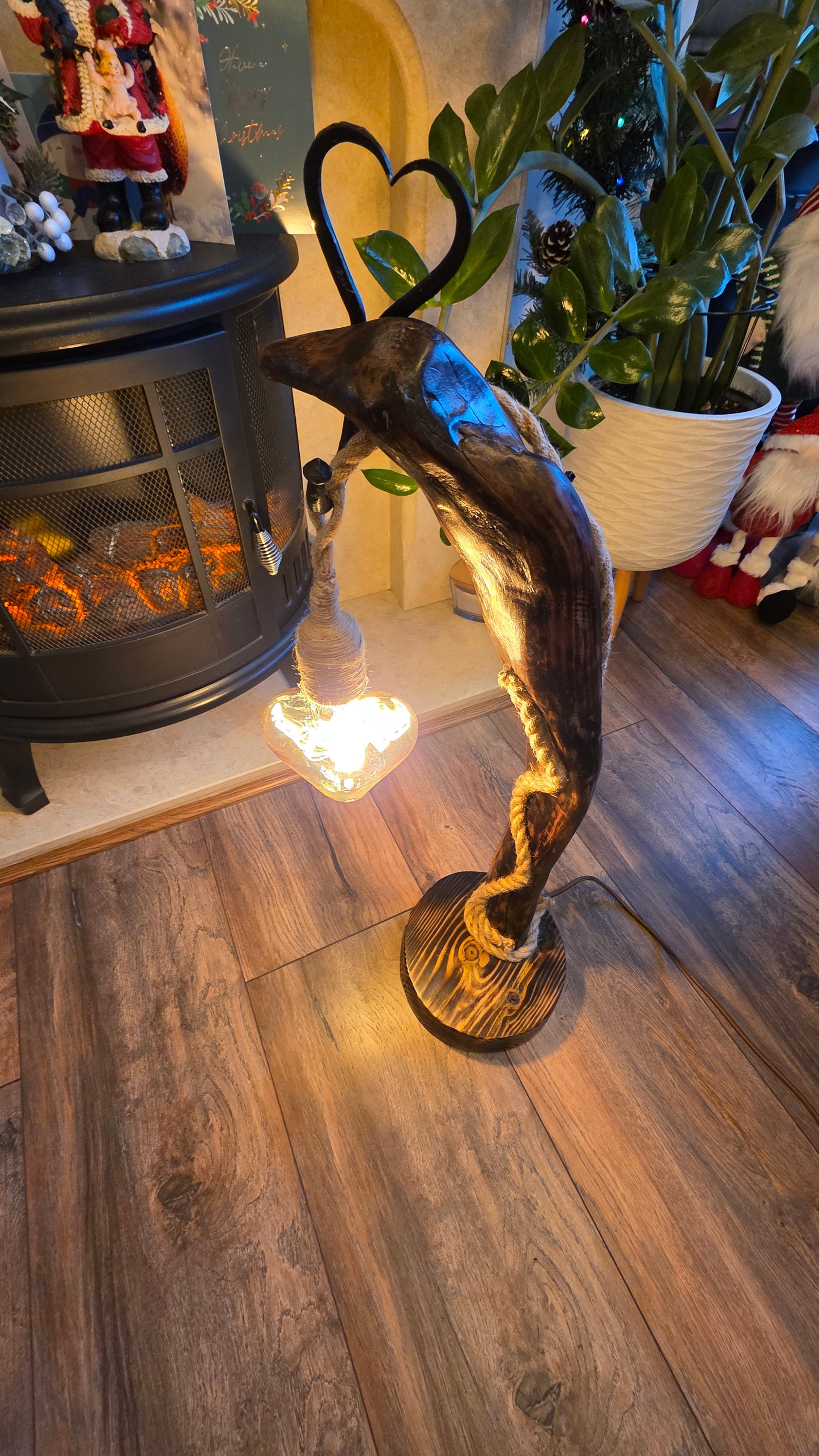 Handmade Rustic Wooden Lamp with Heart Detail