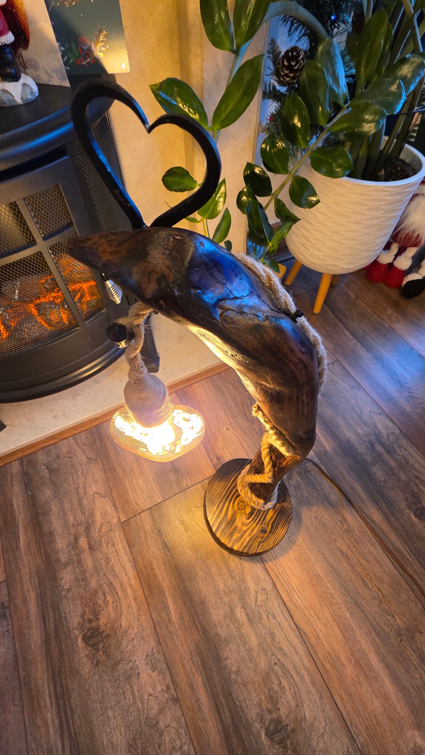 Handmade Rustic Wooden Lamp with Heart Detail