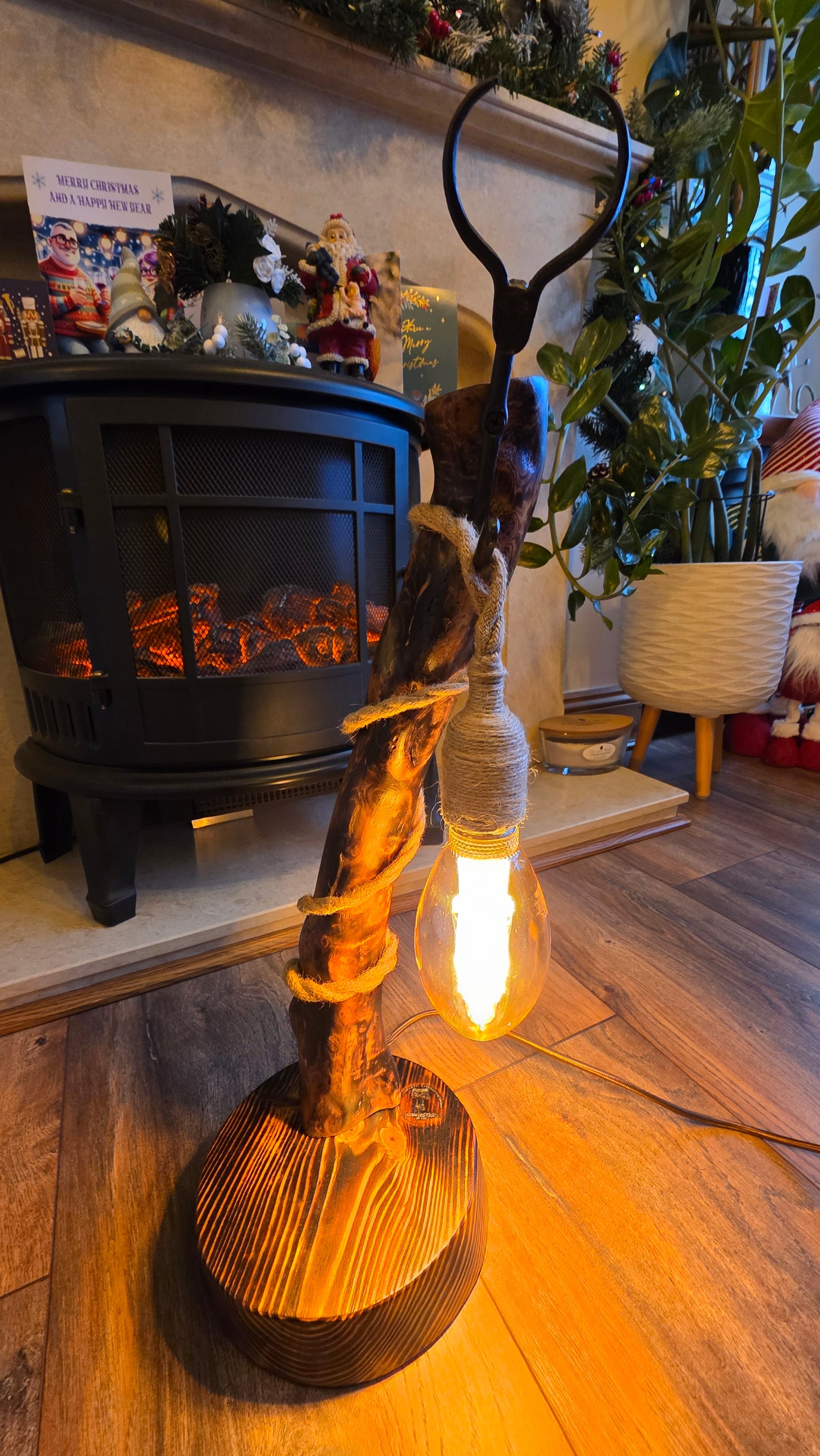 Handmade Rustic Wooden Lamp with Antelope Horn Detail