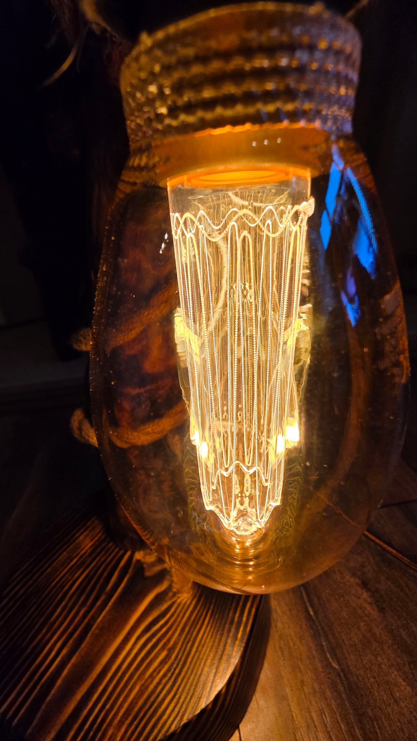 Handmade Rustic Wooden Lamp with Antelope Horn Detail