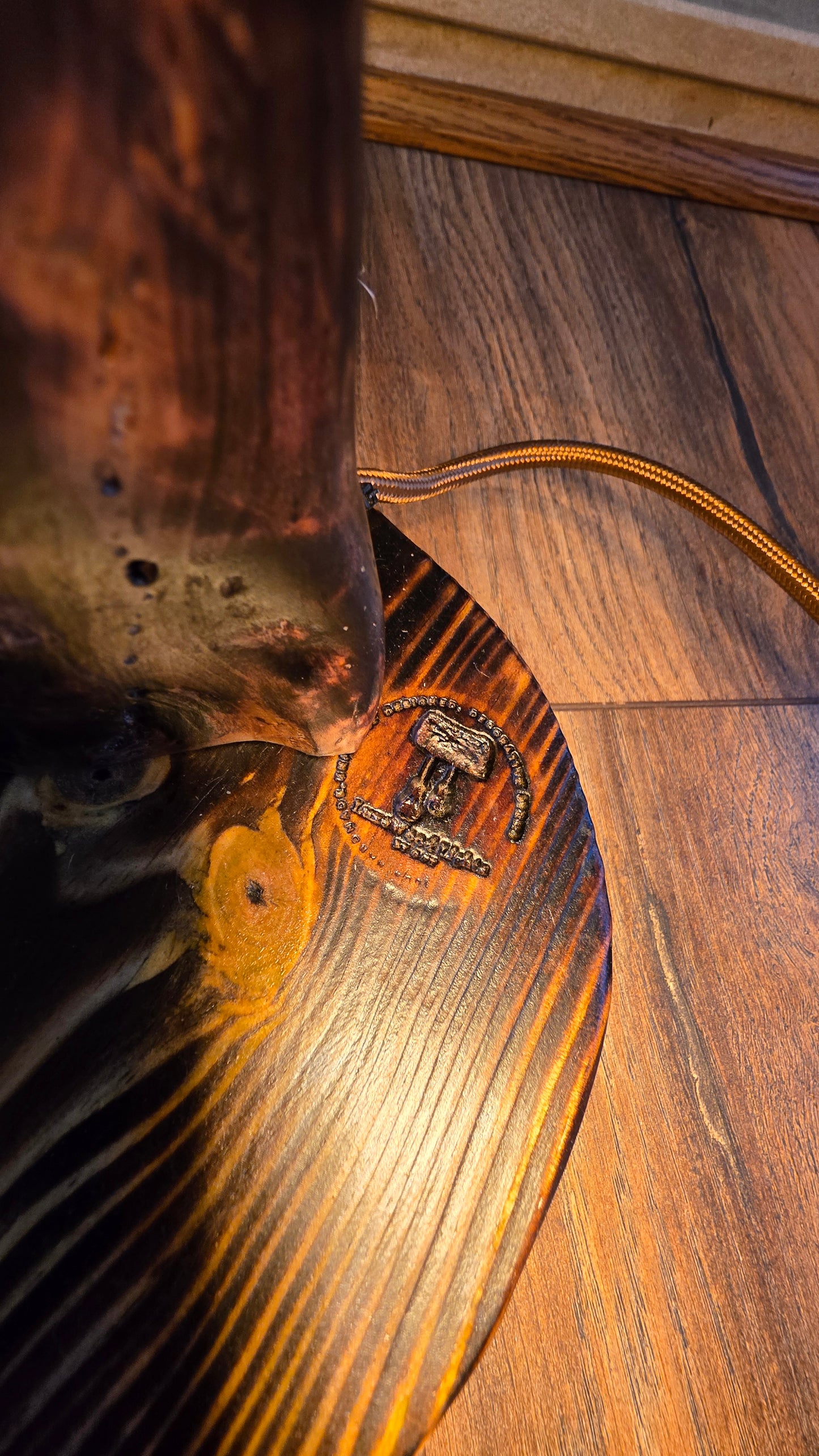 Handmade Rustic Wooden Lamp with Antelope Horn Detail