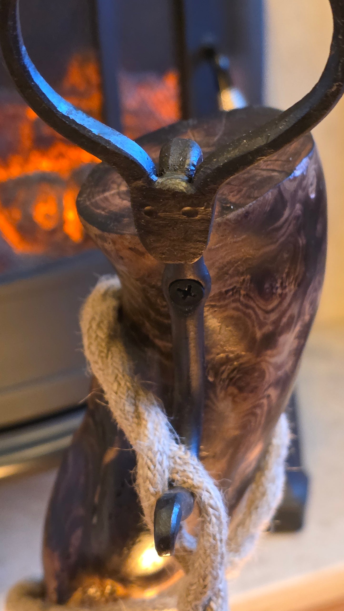 Handmade Rustic Wooden Lamp with Antelope Horn Detail