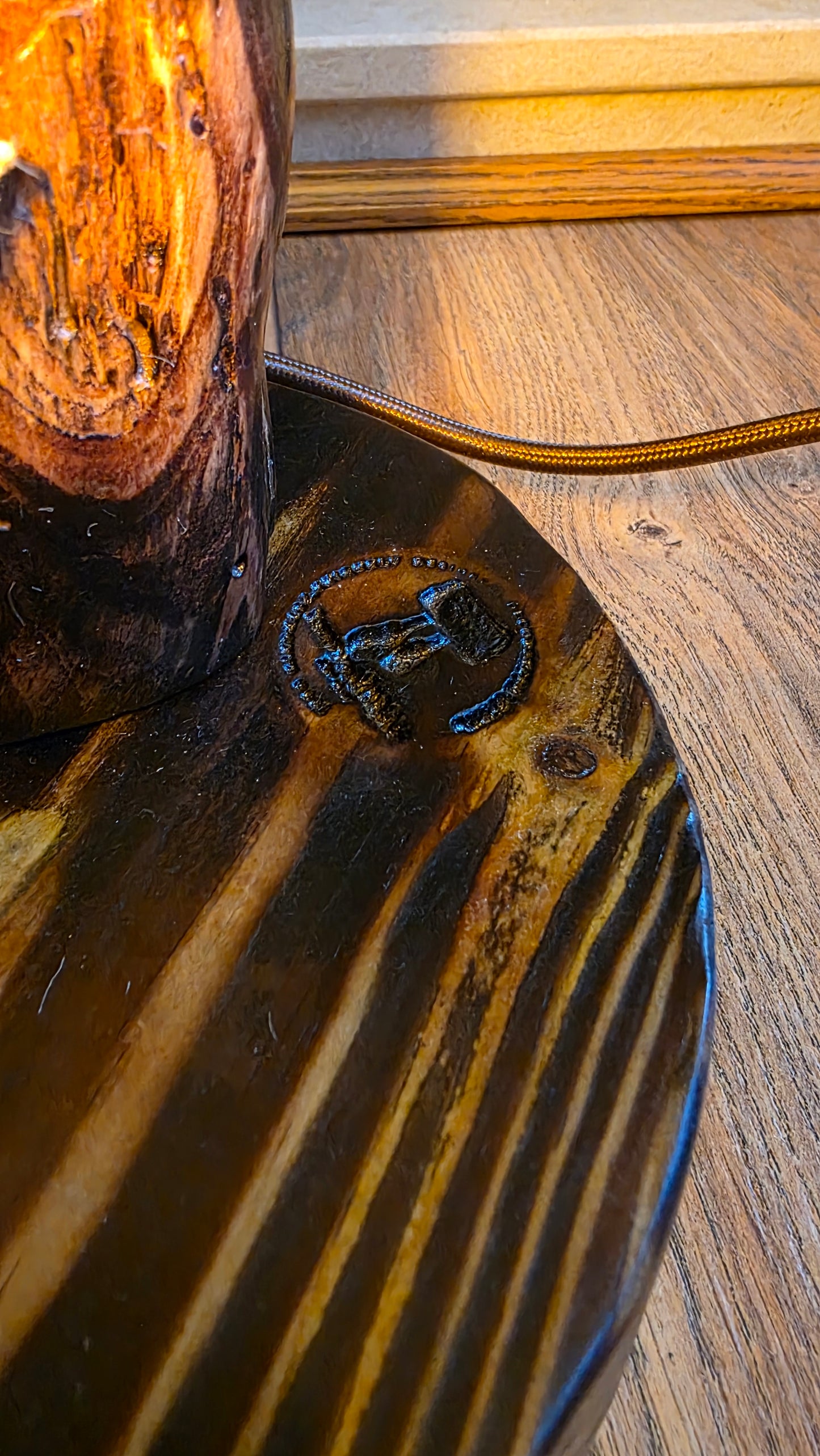 Handcrafted Wooden Lamp with Rope & Butterfly