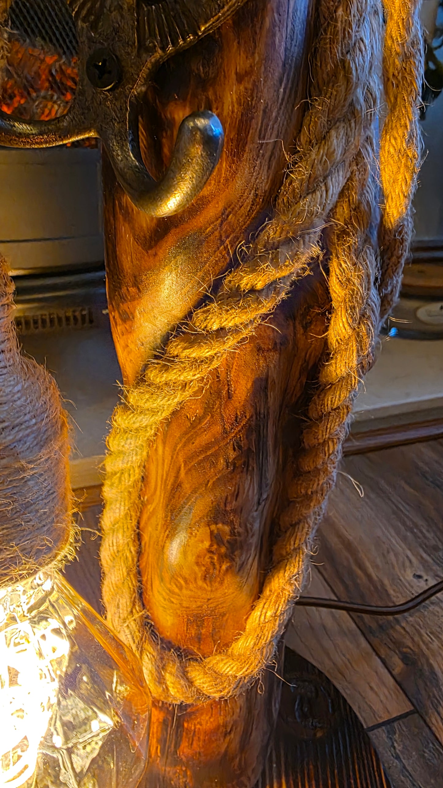 Rustic Wooden Lamp with Horse Head Horseshoe Accent