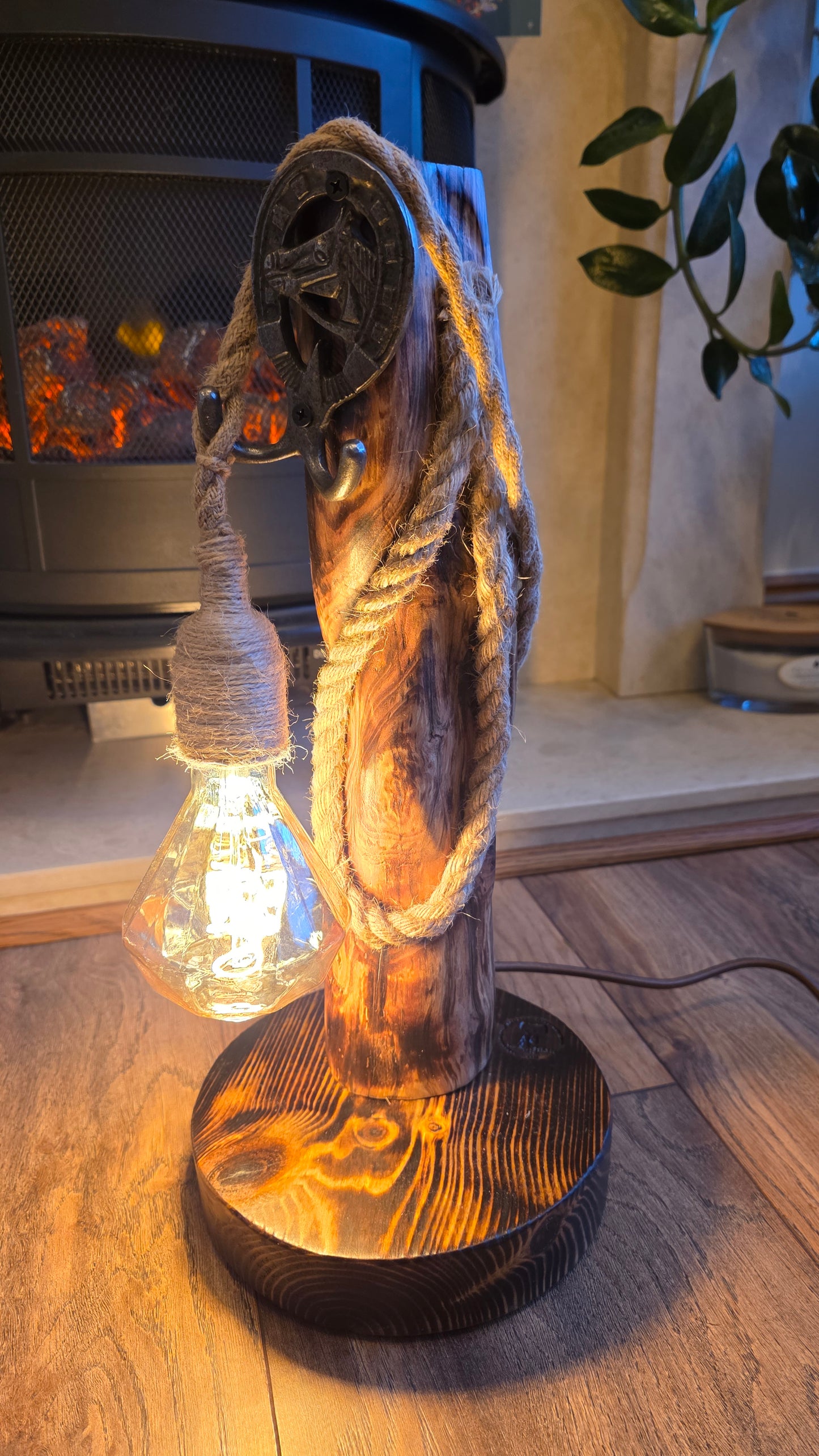 Rustic Wooden Lamp with Horse Head Horseshoe Accent