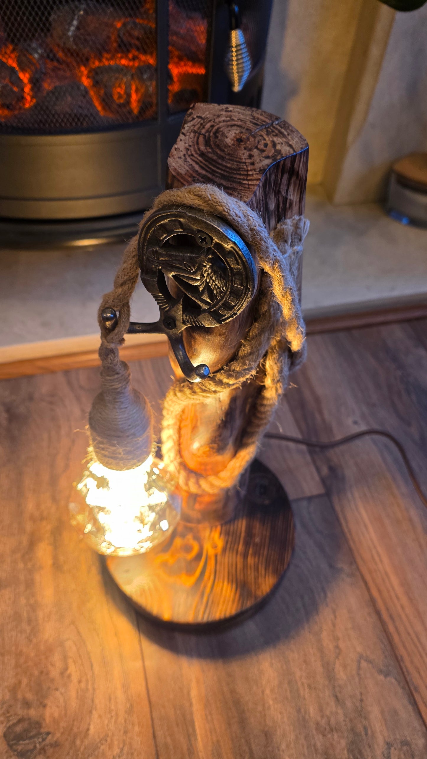 Rustic Wooden Lamp with Horse Head Horseshoe Accent