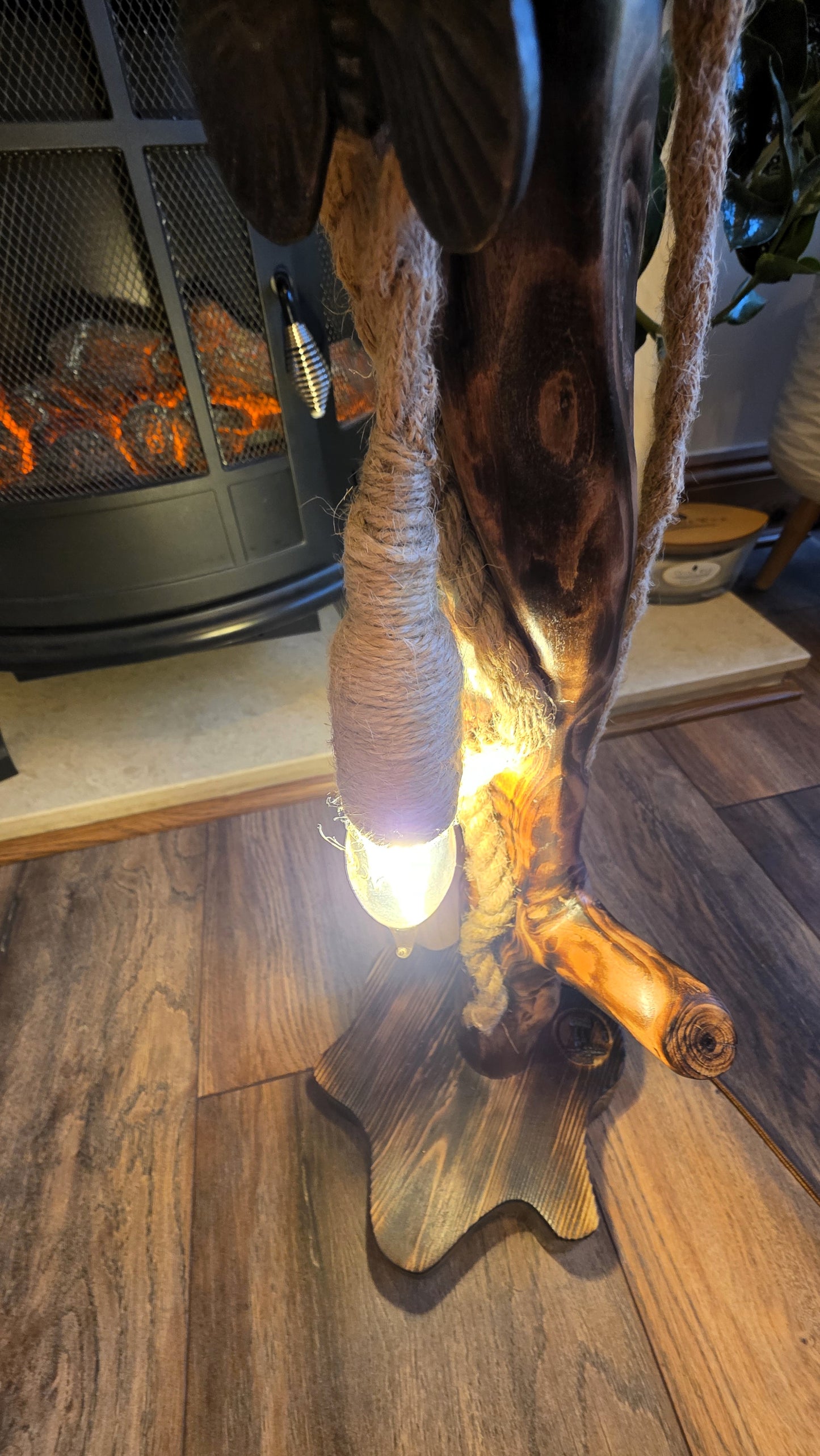 Rustic Handmade Wooden Lamp with Butterfly Accent