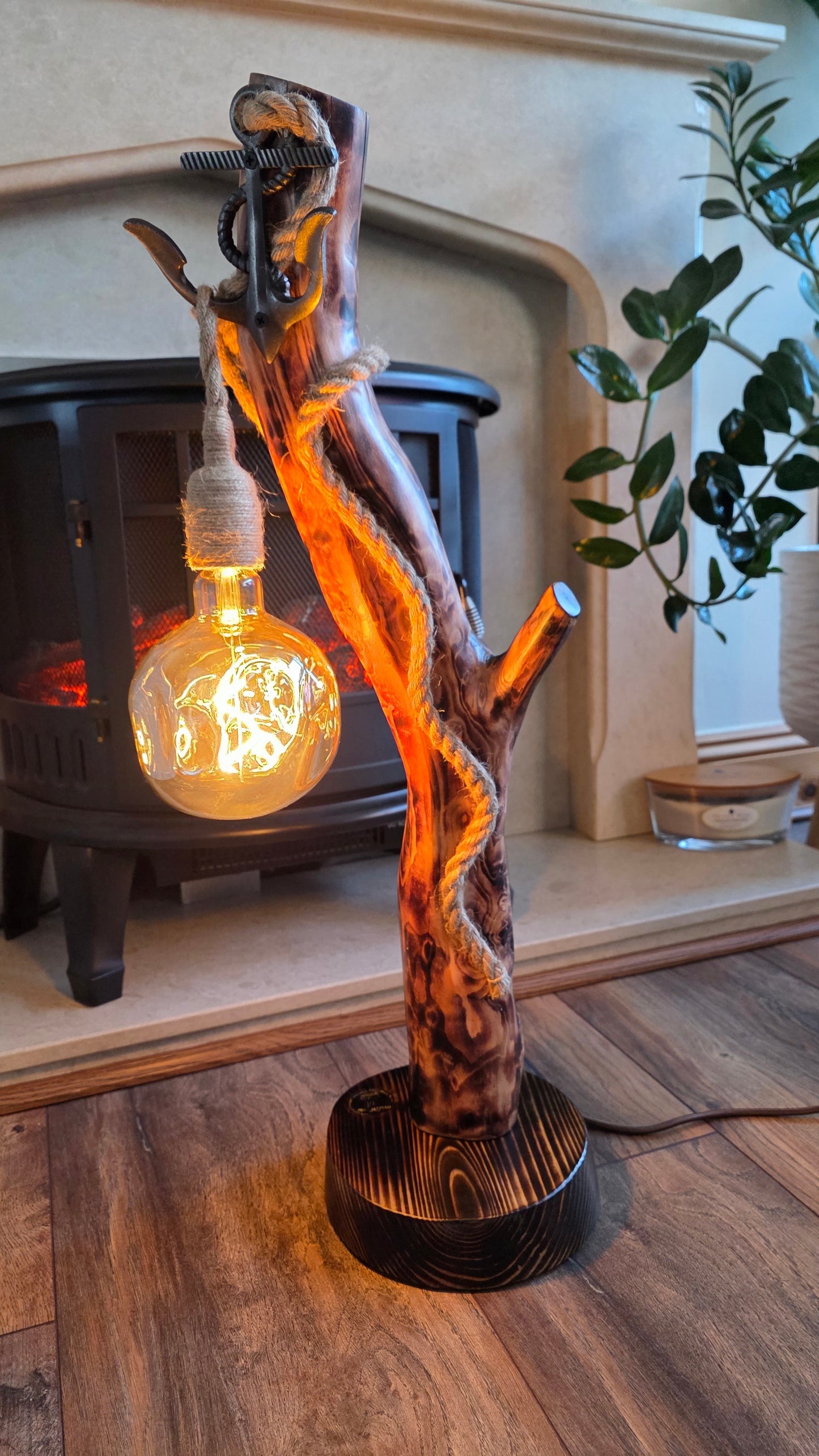 Handcrafted Rustic Wooden Lamp with Rope & Edison Bulb – Eco Decor