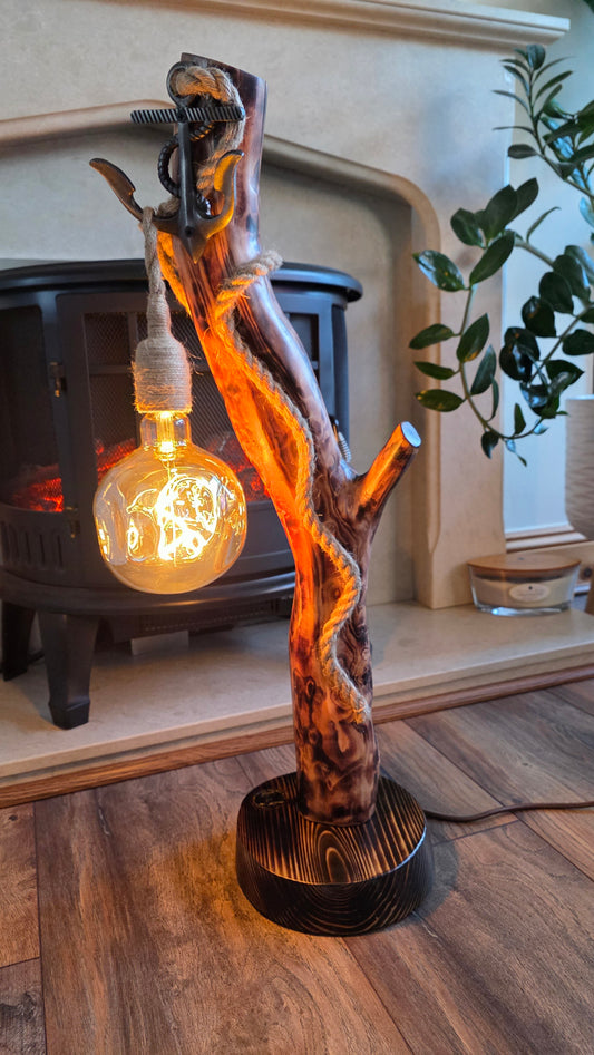 Handcrafted Rustic Wooden Lamp with Rope & Edison Bulb – Eco Decor