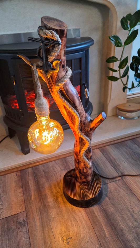 Handcrafted Rustic Wooden Lamp with Rope & Edison Bulb – Eco Decor