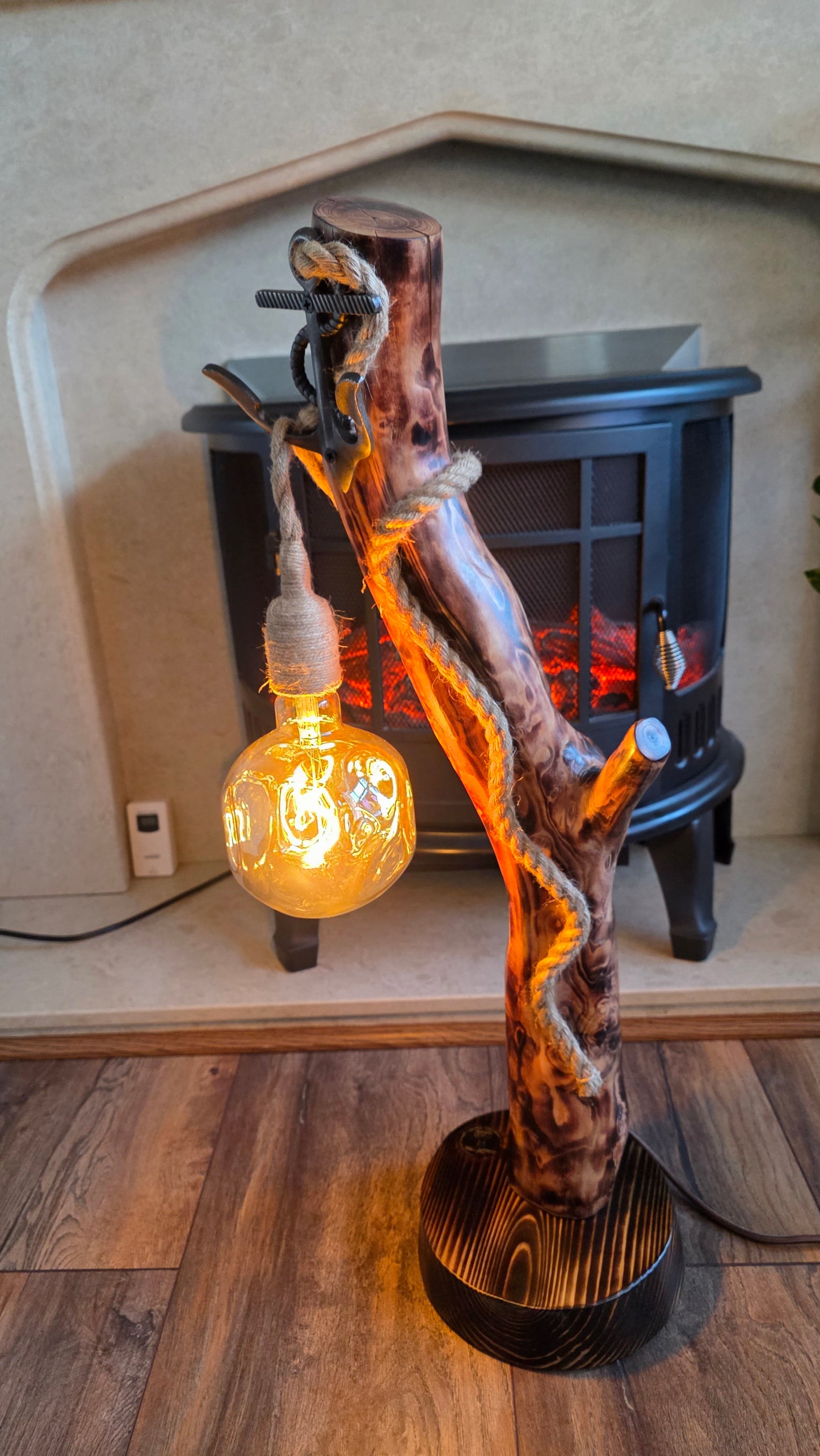 Handcrafted Rustic Wooden Lamp with Rope & Edison Bulb – Eco Decor