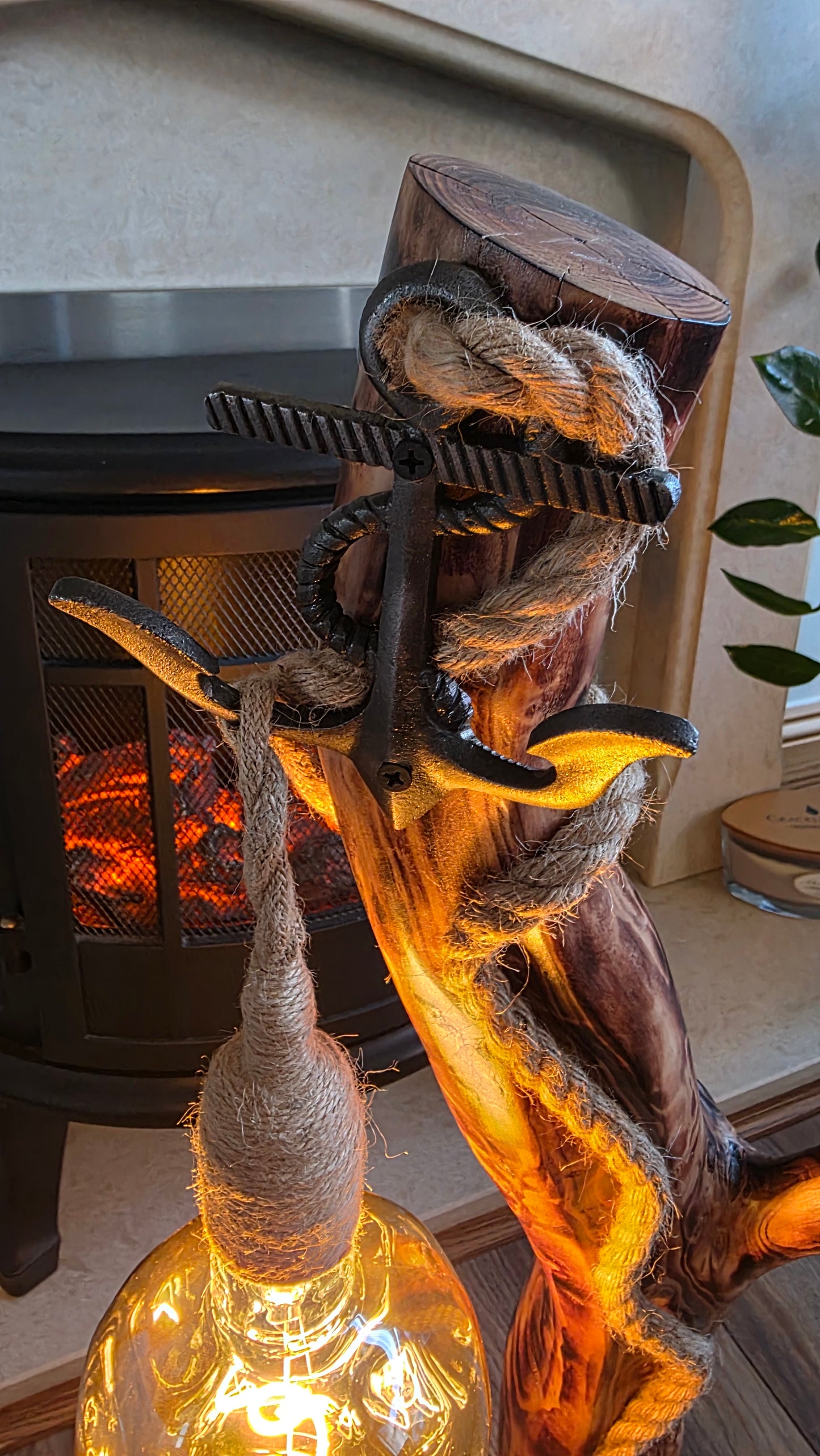 Handcrafted Rustic Wooden Lamp with Rope & Edison Bulb – Eco Decor