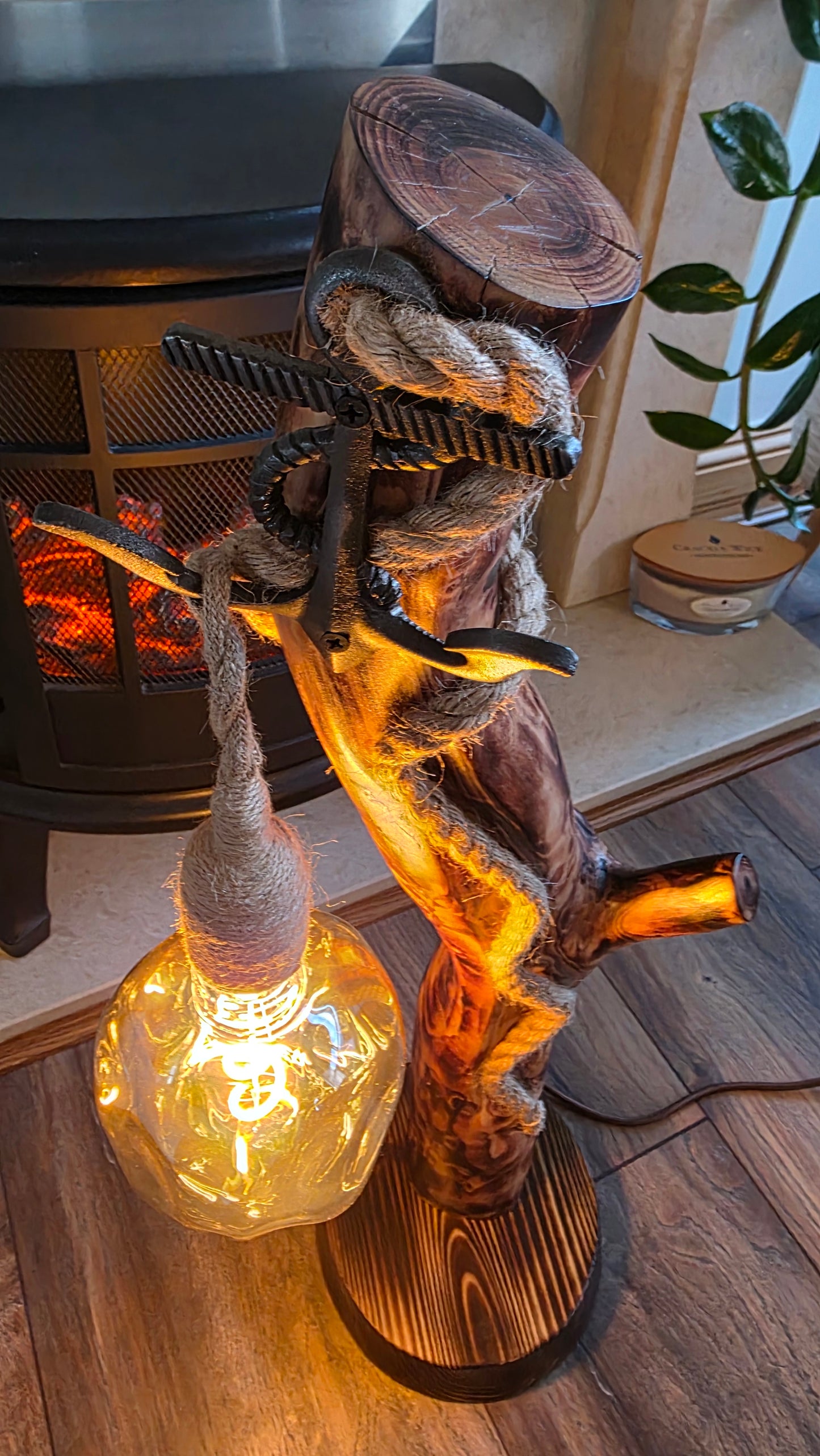 Handcrafted Rustic Wooden Lamp with Rope & Edison Bulb – Eco Decor