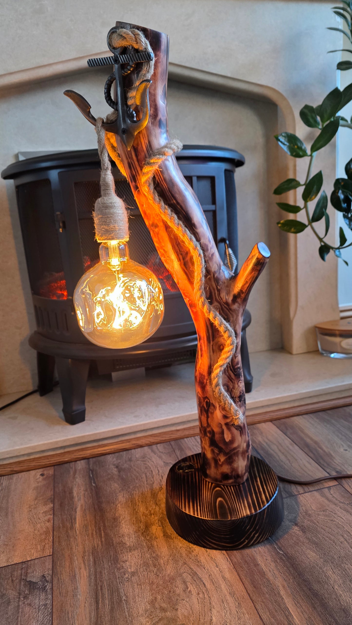 Handcrafted Rustic Wooden Lamp with Rope & Edison Bulb – Eco Decor