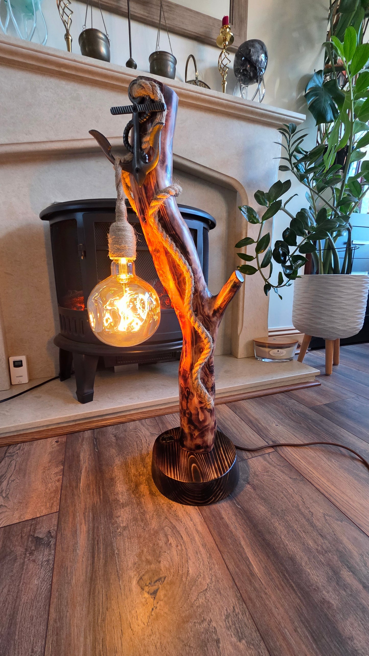Handcrafted Rustic Wooden Lamp with Rope & Edison Bulb – Eco Decor