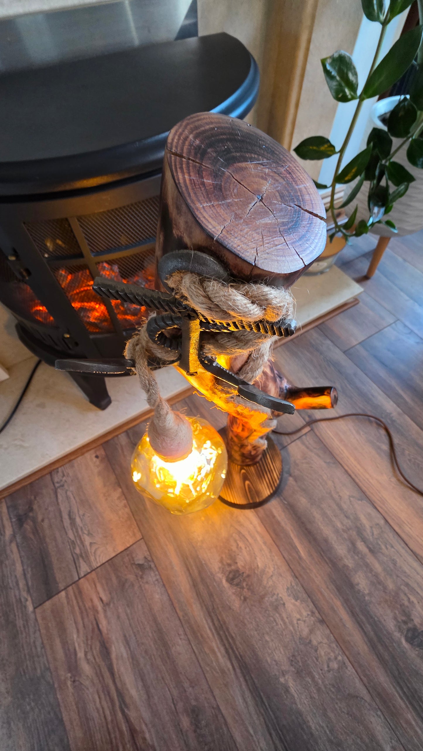 Handcrafted Rustic Wooden Lamp with Rope & Edison Bulb – Eco Decor