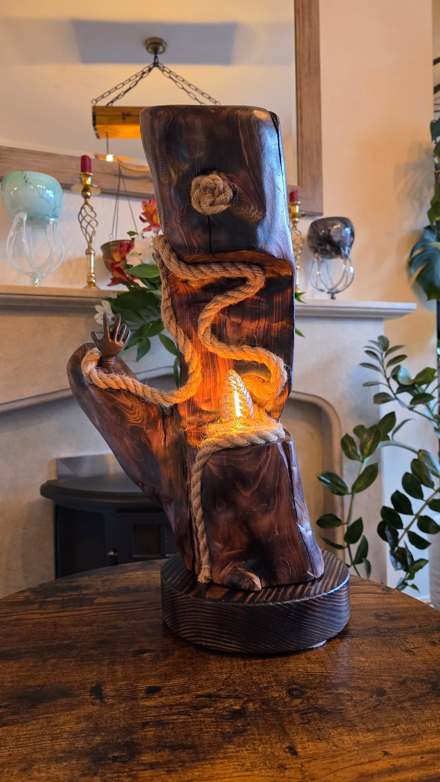 handcrafted wooden lamp