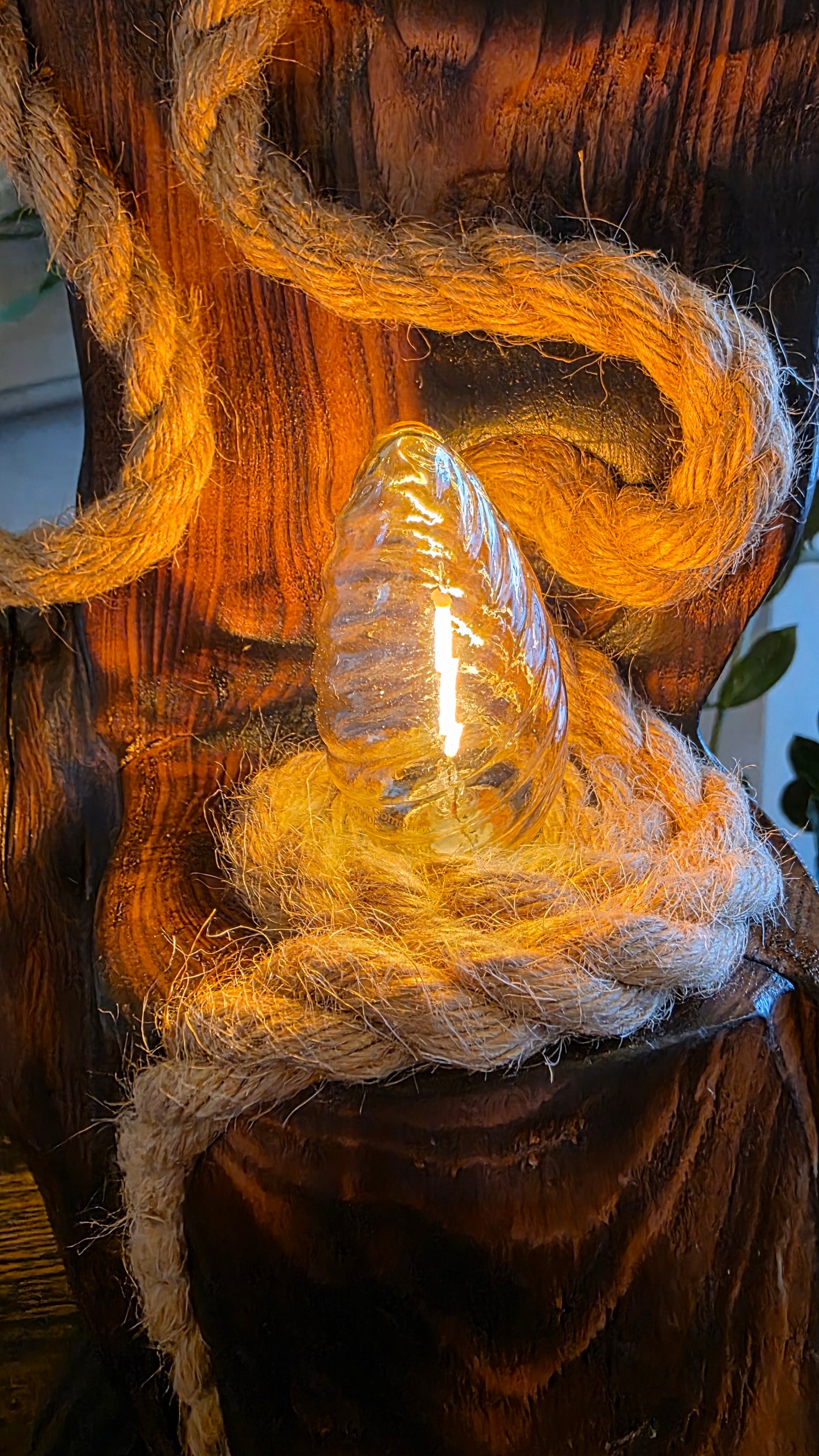 handcrafted wooden lamp