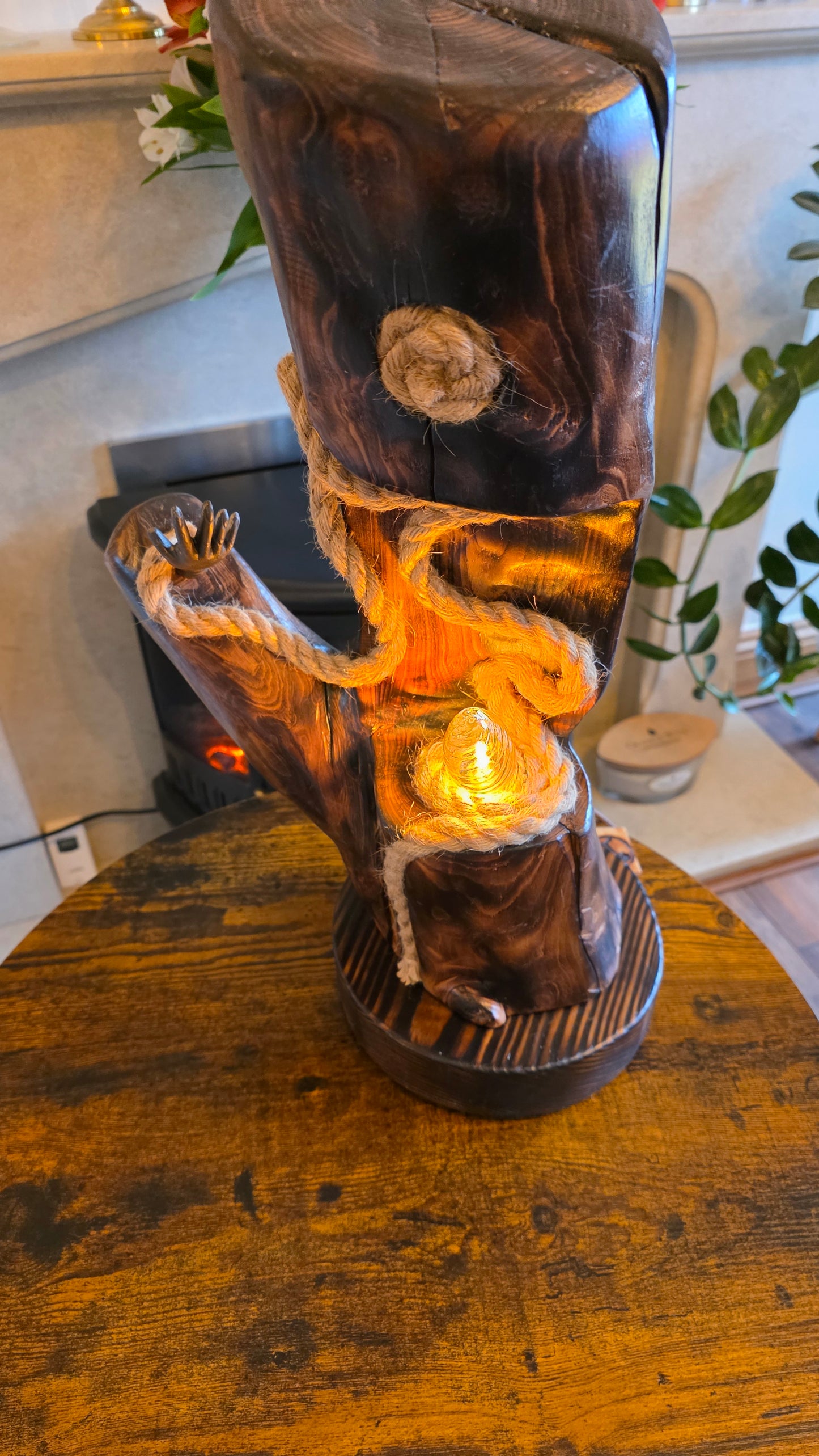 handcrafted wooden lamp