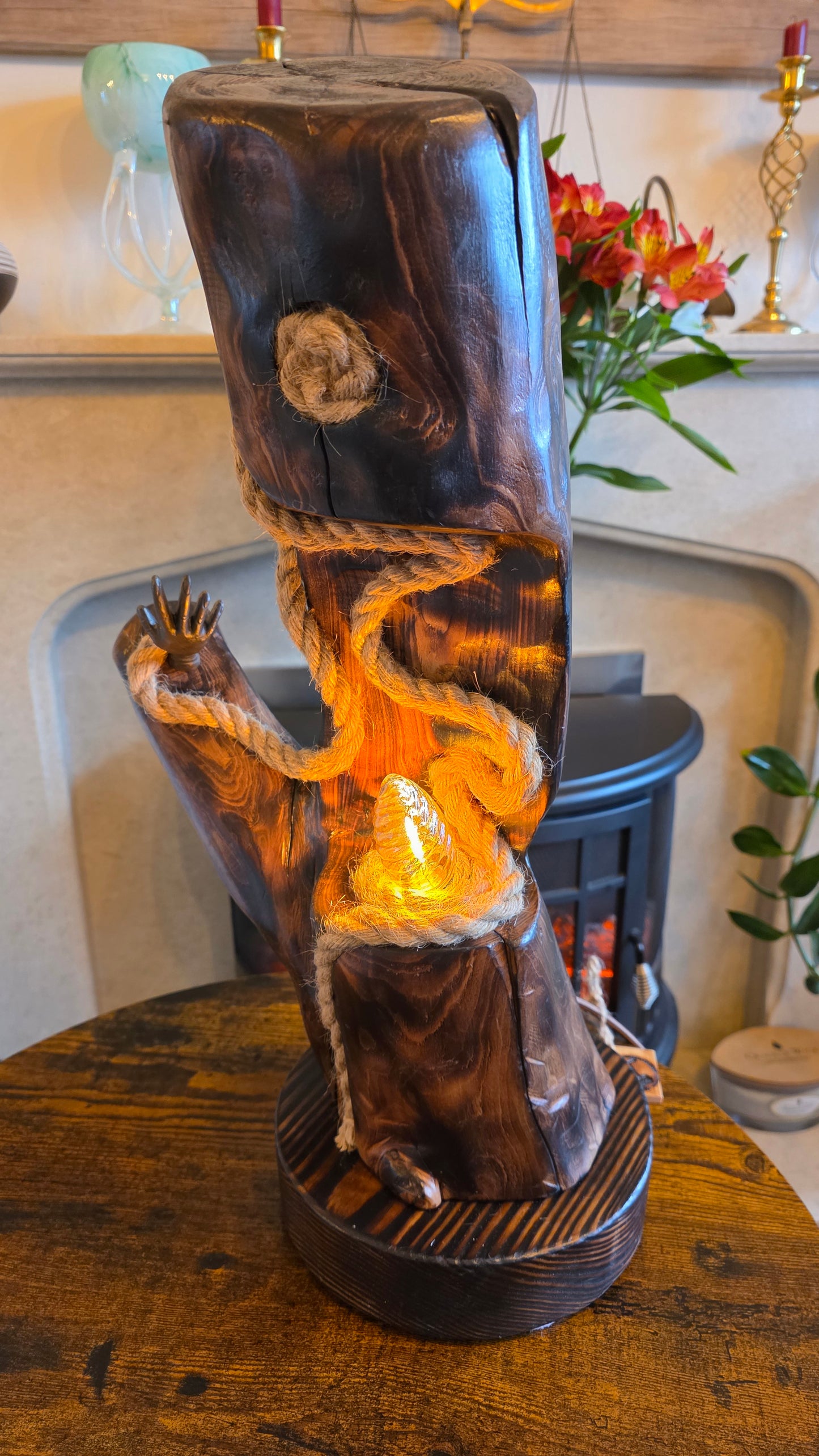 handcrafted wooden lamp