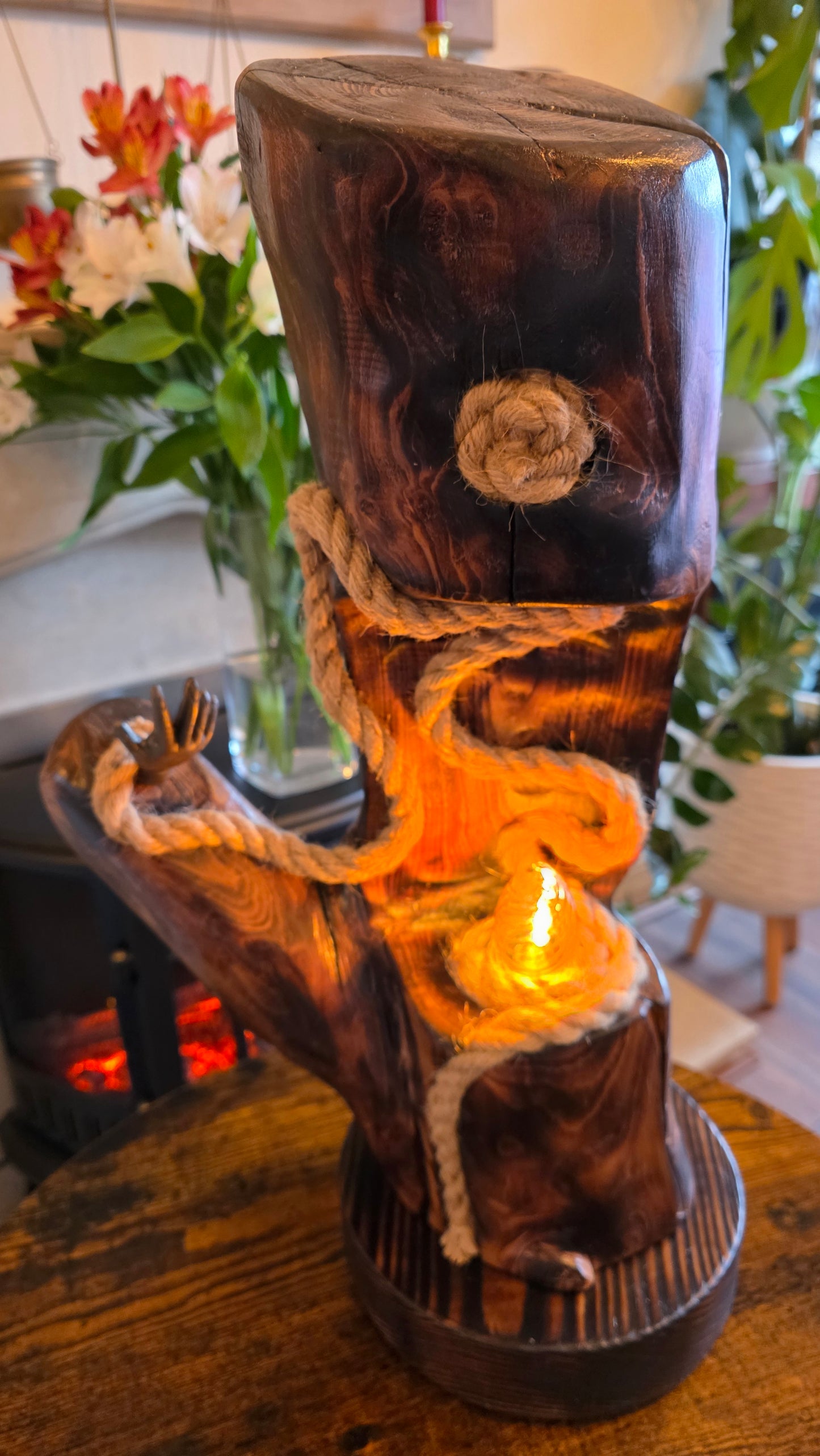 handcrafted wooden lamp