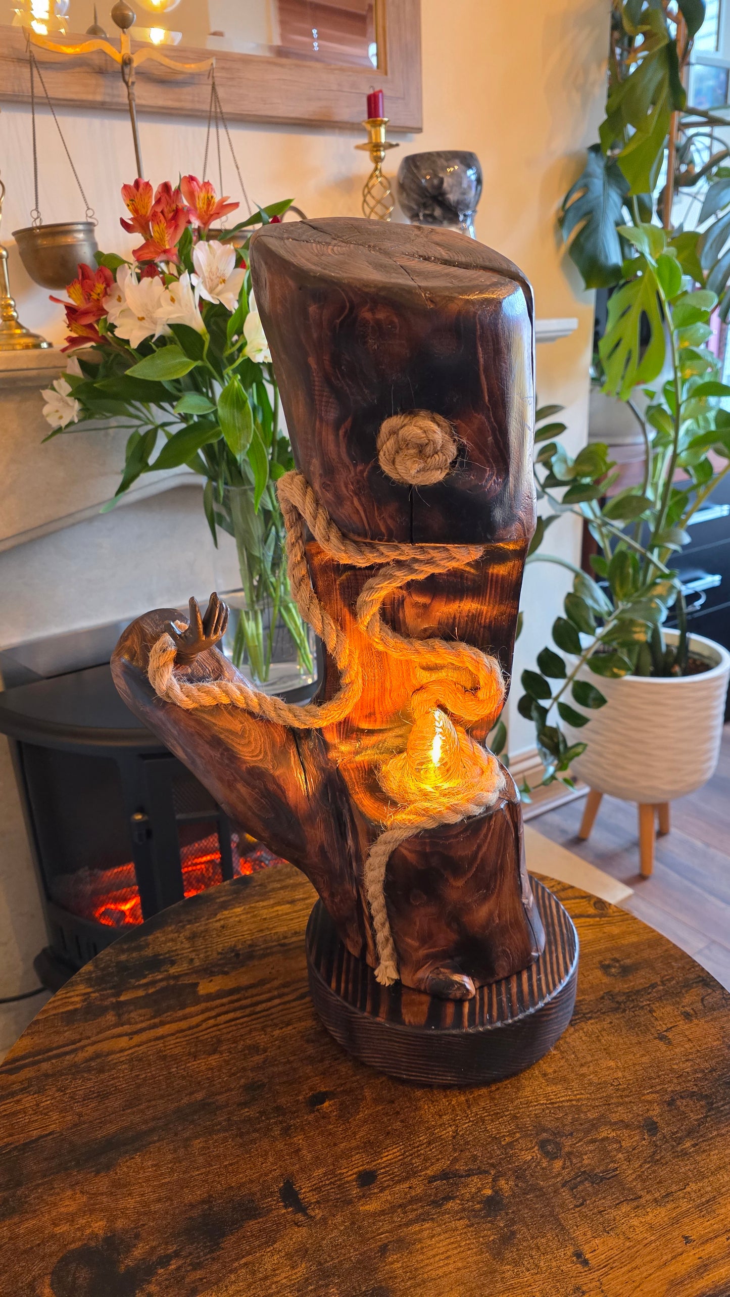 handcrafted wooden lamp