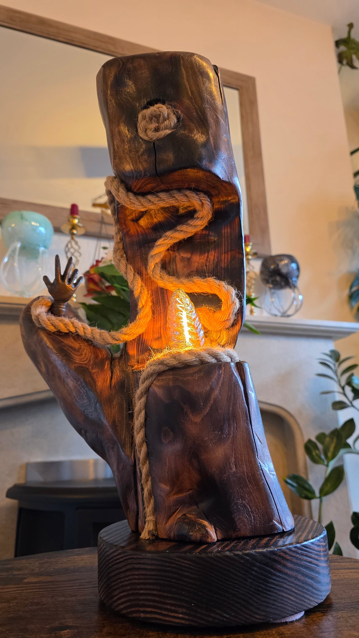 handcrafted wooden lamp