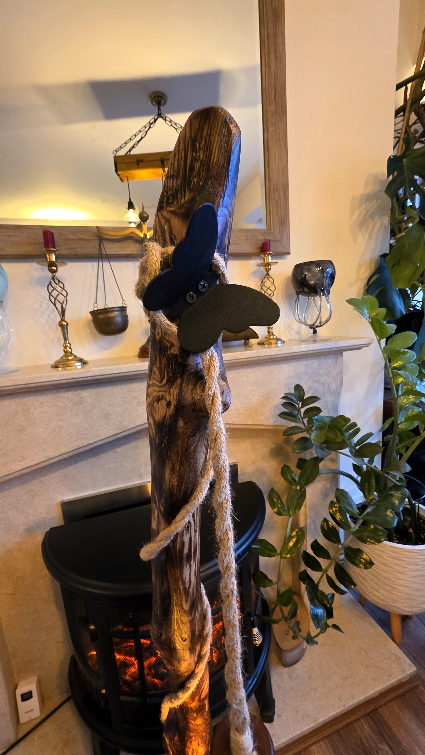 Tall Driftwood Rustic Boho Floor Lamp with Butterfly – Handmade Wooden Lamp