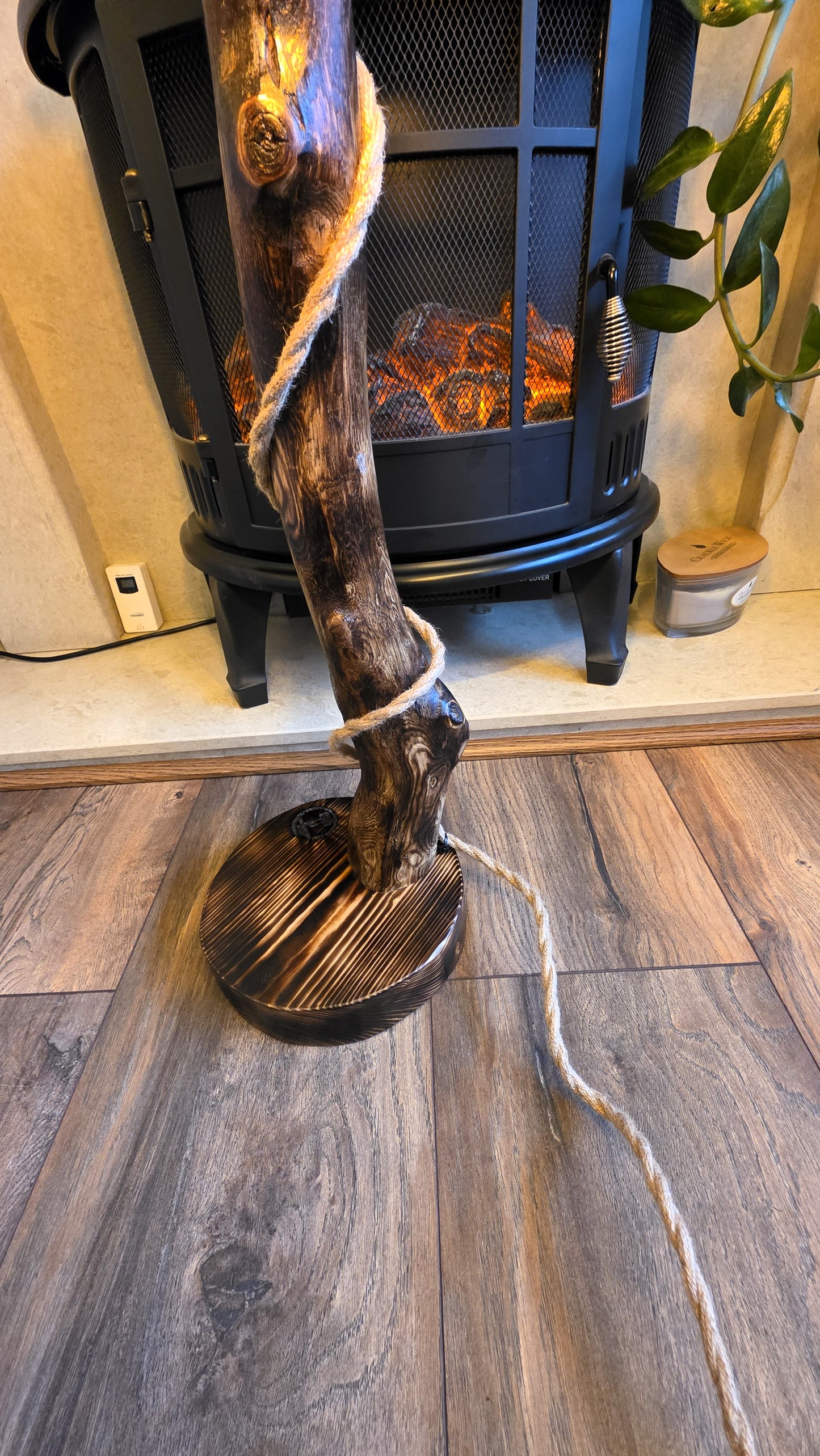 Tall Driftwood Rustic Boho Floor Lamp with Butterfly – Handmade Wooden Lamp