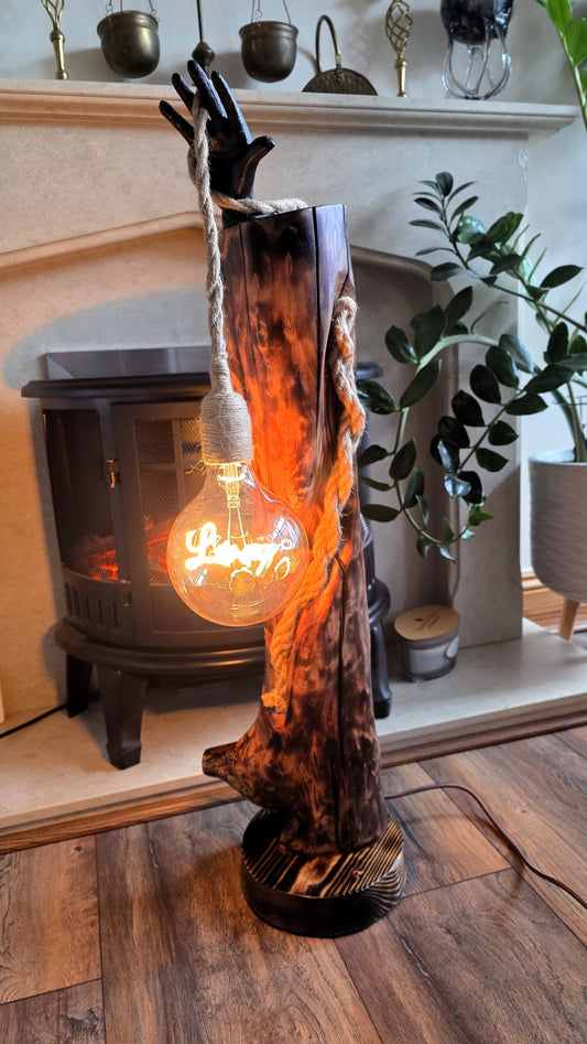 Rustic Apple Wood Lamp – Handmade Love Filament Light