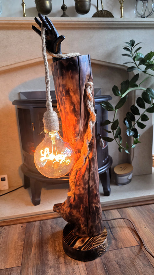 Rustic Apple Wood Lamp – Handmade Love Filament Light